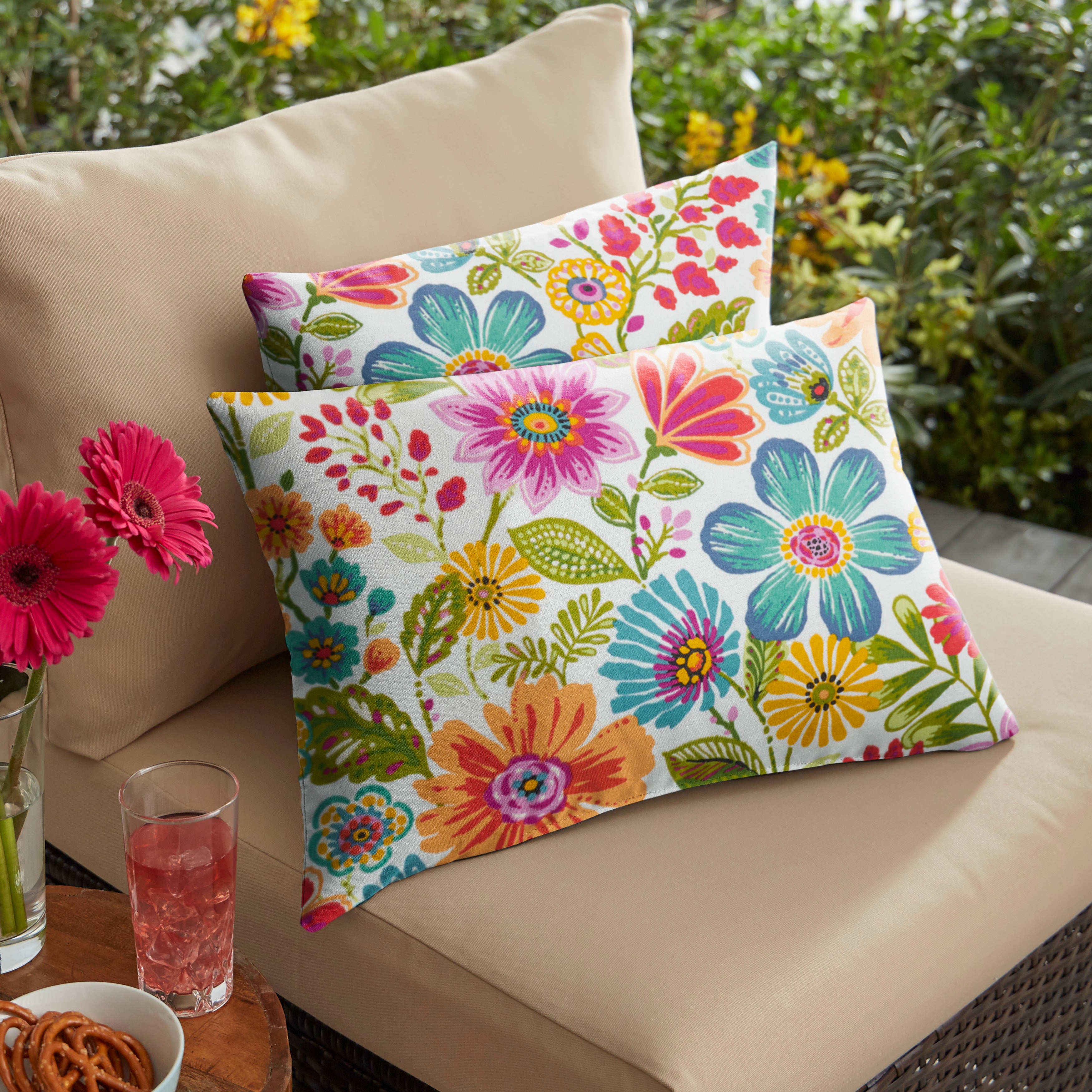 Floral Knife Edge Outdoor Lumbar Pillow Set of 2