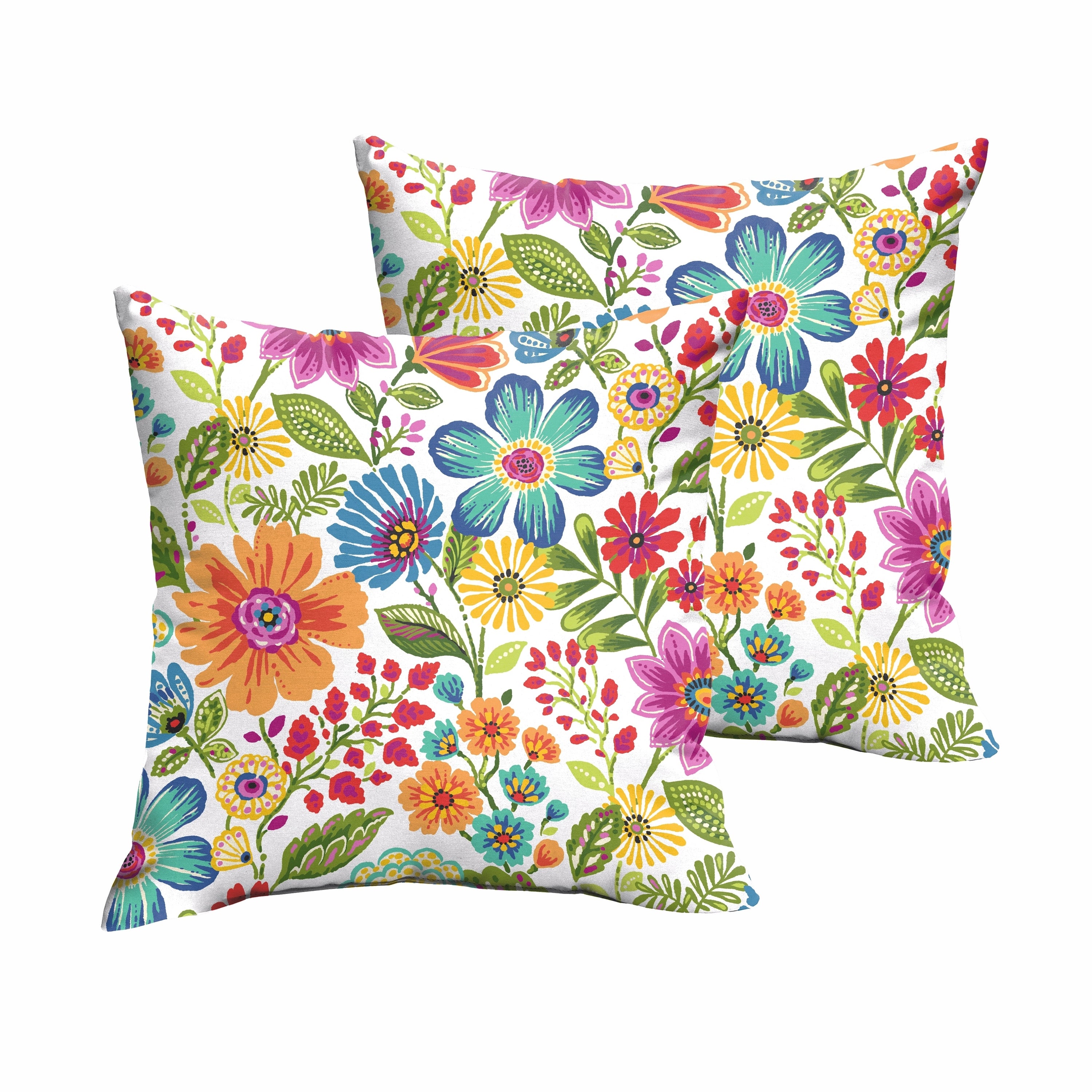 Sunbrella Floral Knife Edge Outdoor Square Pillow Set of 2, Multi Color