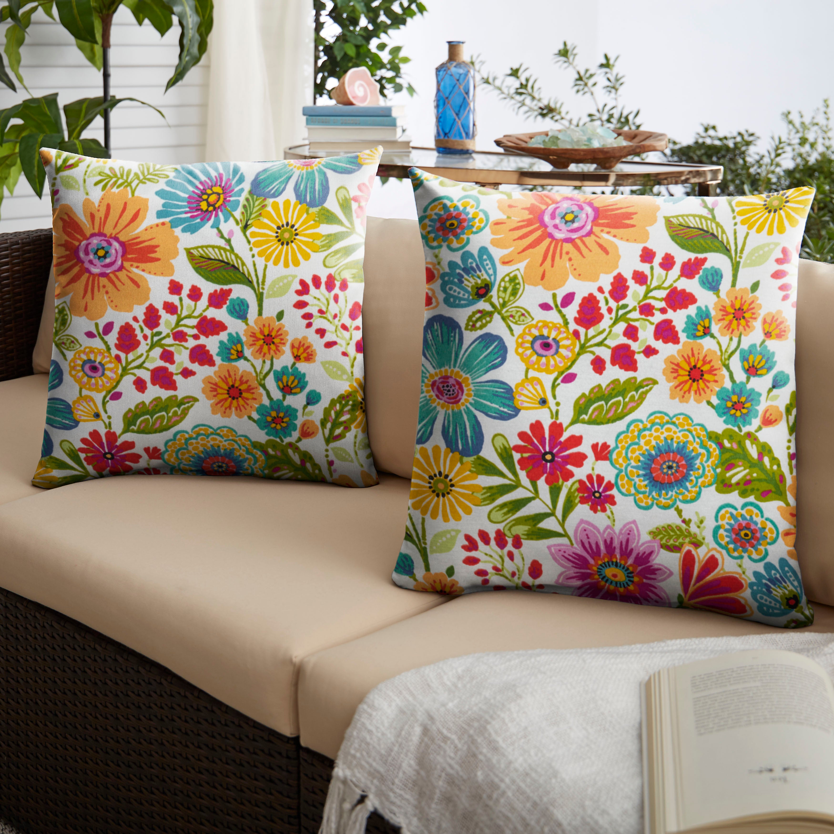 Floral Knife Edge Outdoor Square Pillow Set of 2