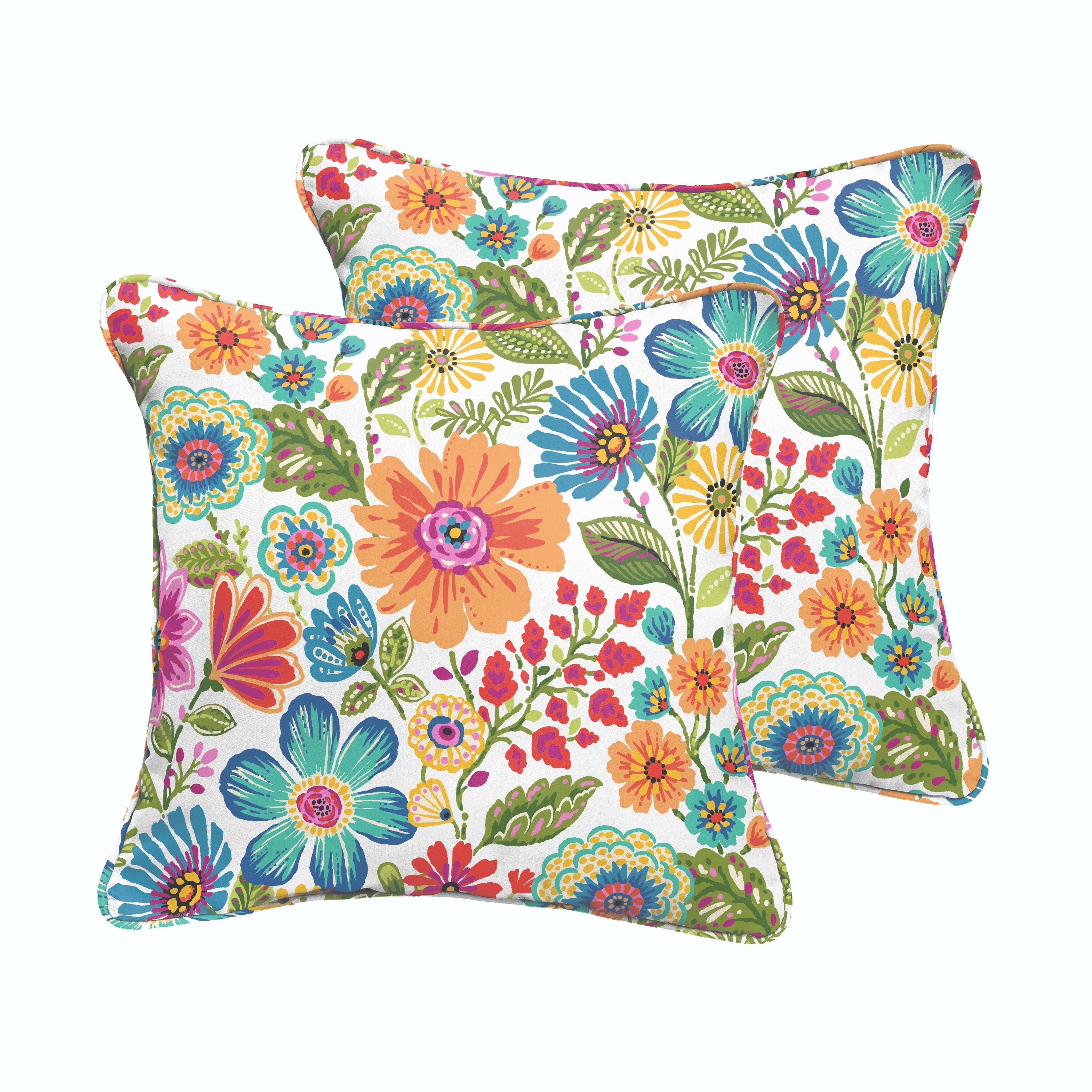 Gregoire Prima Sunbrella Floral Outdoor Square Pillow Set of 2, Prima
