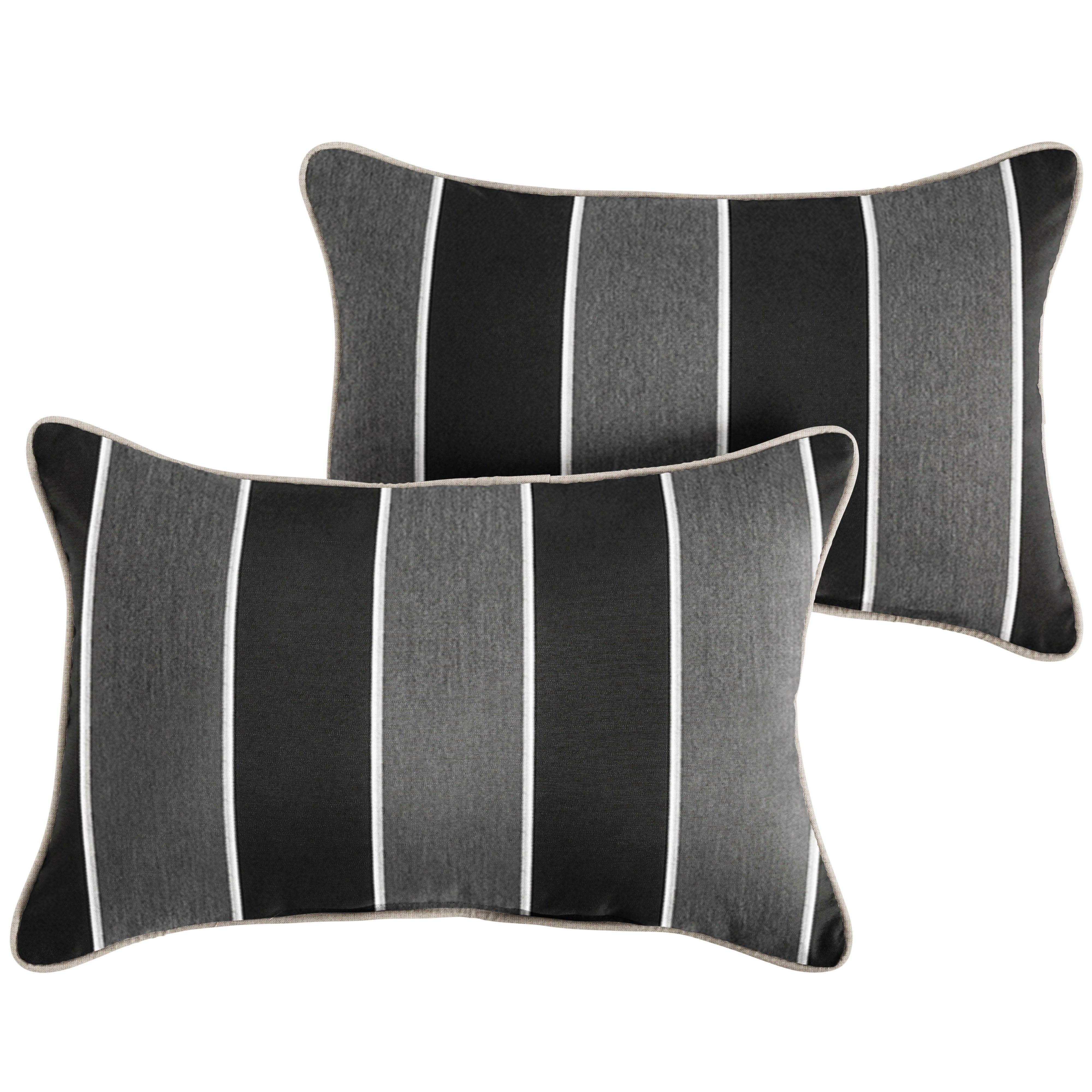 Sunbrella Peyton Granite with Contrast Cording Lumbar Corded Pillow (Set of 2) - Sorra Home