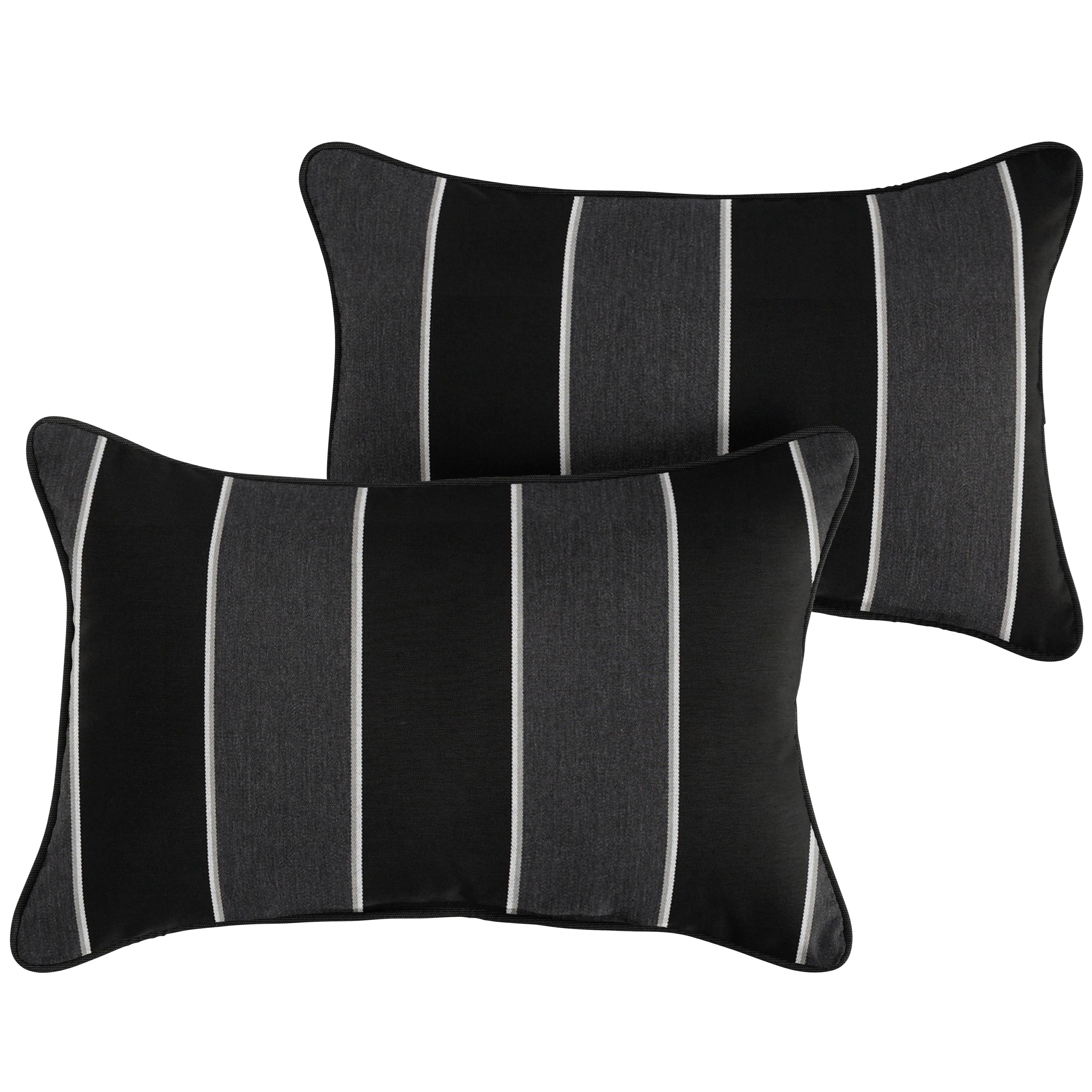 Sunbrella Peyton Granite with Contrast Cording Lumbar Corded Pillow (Set of 2) - Sorra Home