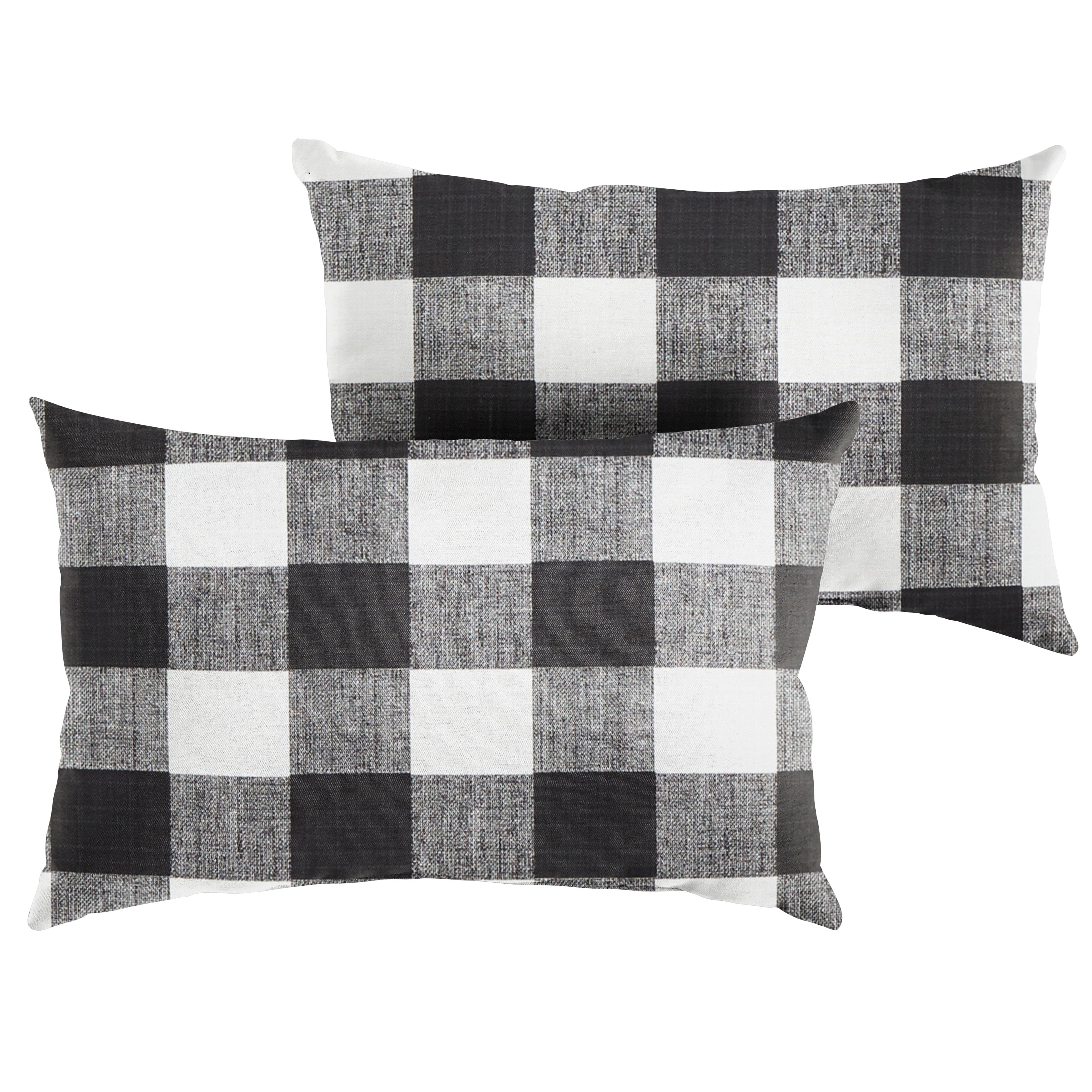 Sunbrella Plaid Knife Edge Outdoor Lumbar Pillow Set of 2, Black