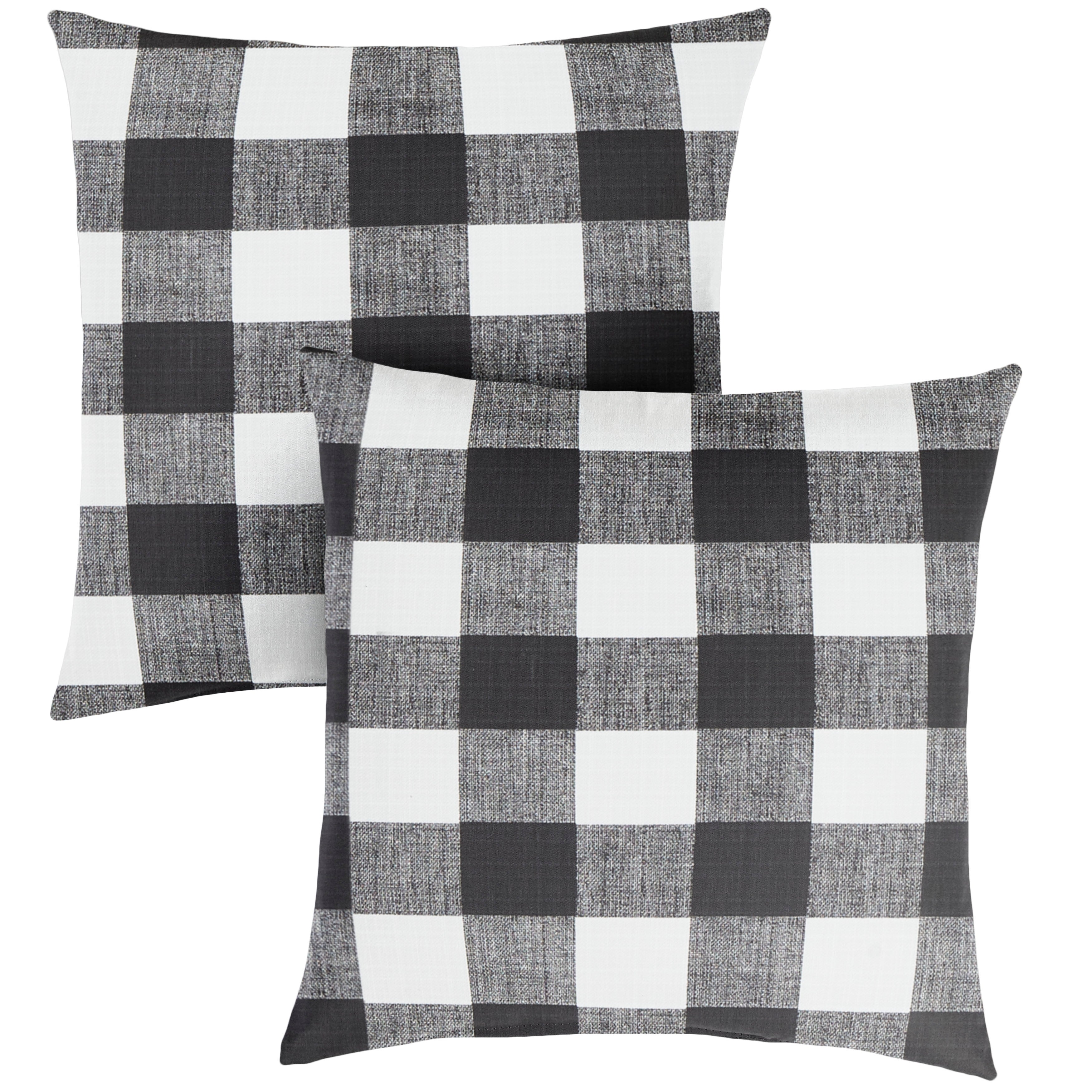 Sunbrella Plaid Knife Edge Outdoor Square Pillow Set of 2, Black