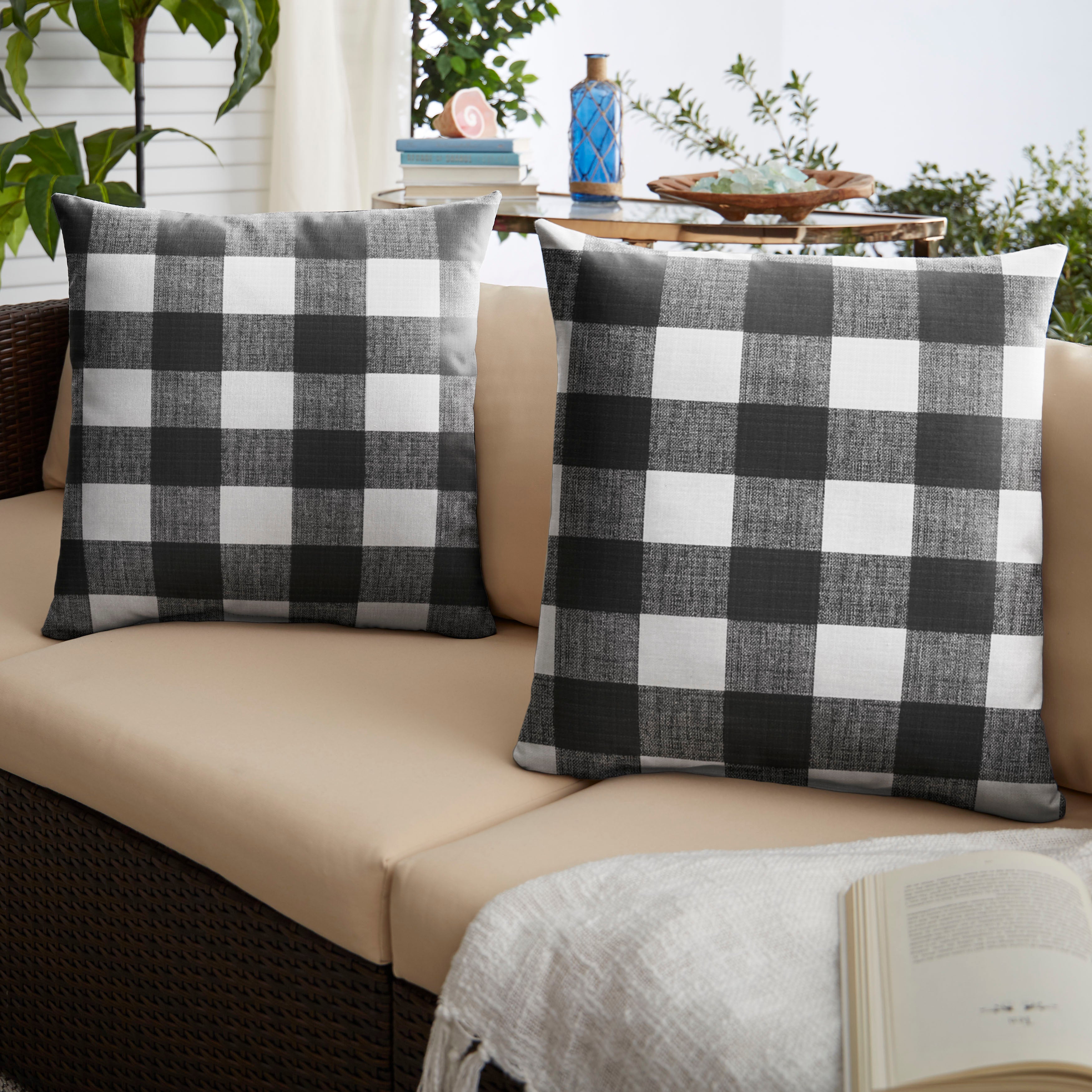 Anderson Matte Plaid Knife Edge Outdoor Square Pillow Set of 2
