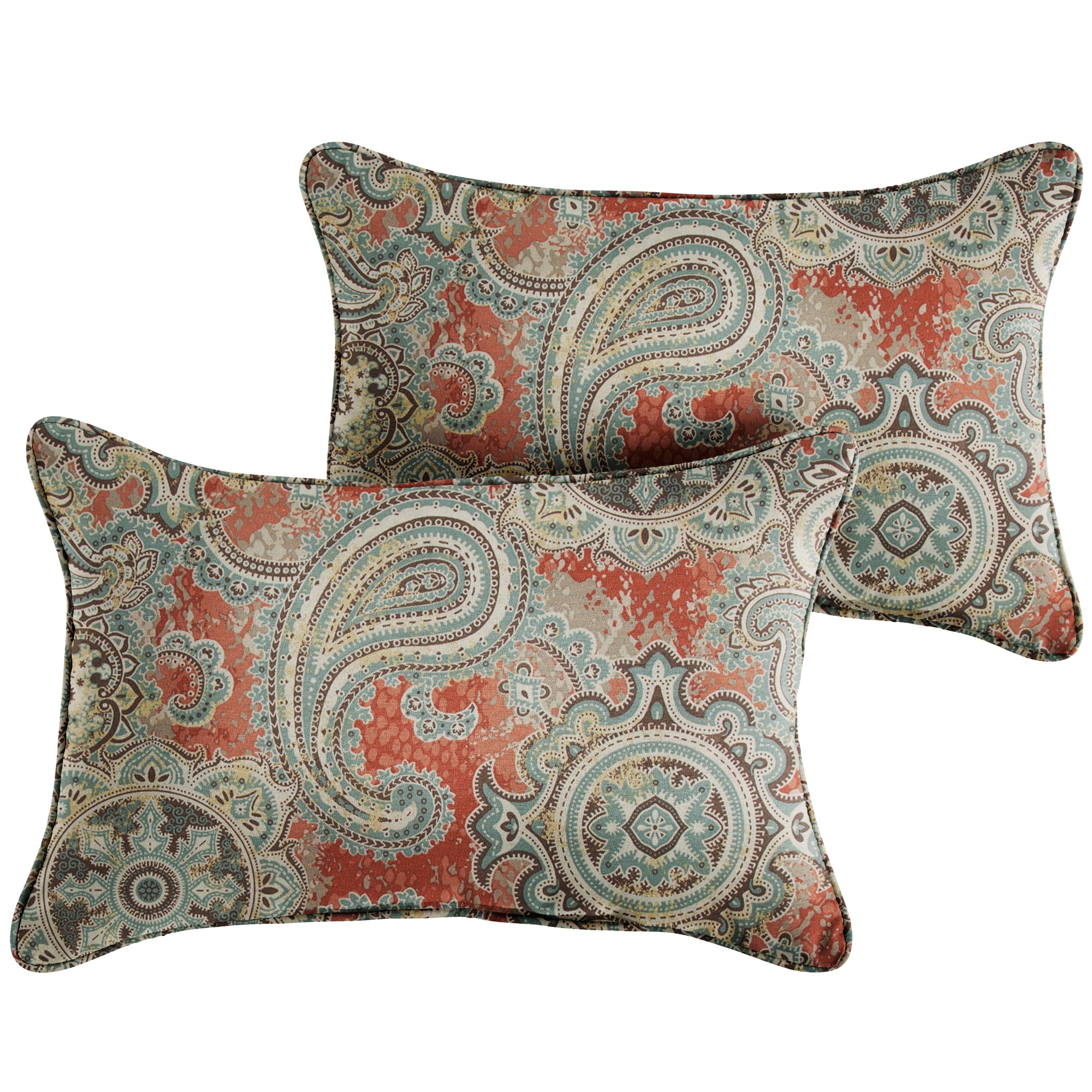 Houssie Cinnabar Paisley Outdoor Lumbar Pillow Set of 2