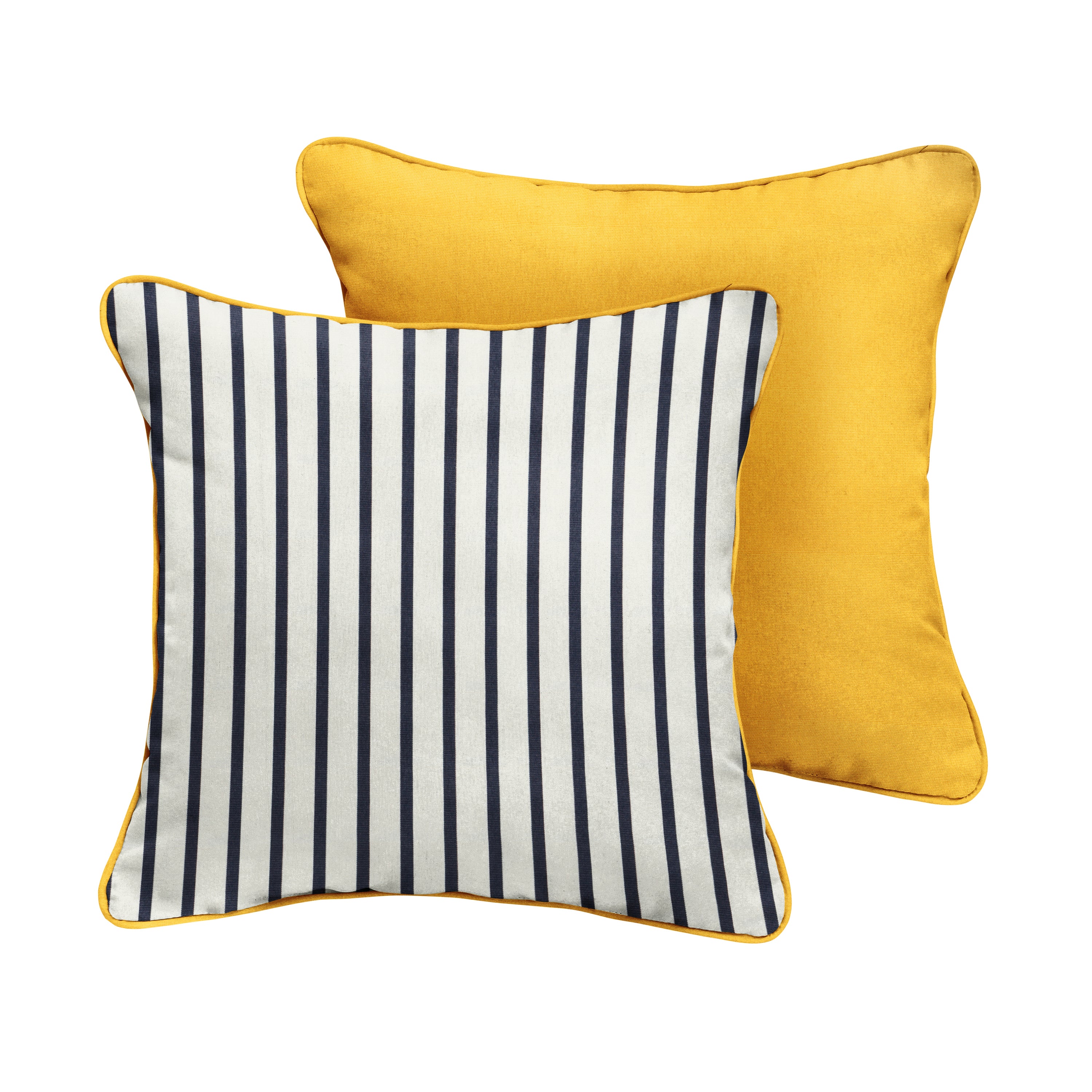 Sunbrella Square Outdoor Pillow - Lido Indigo with Canvas Sunflower accent
