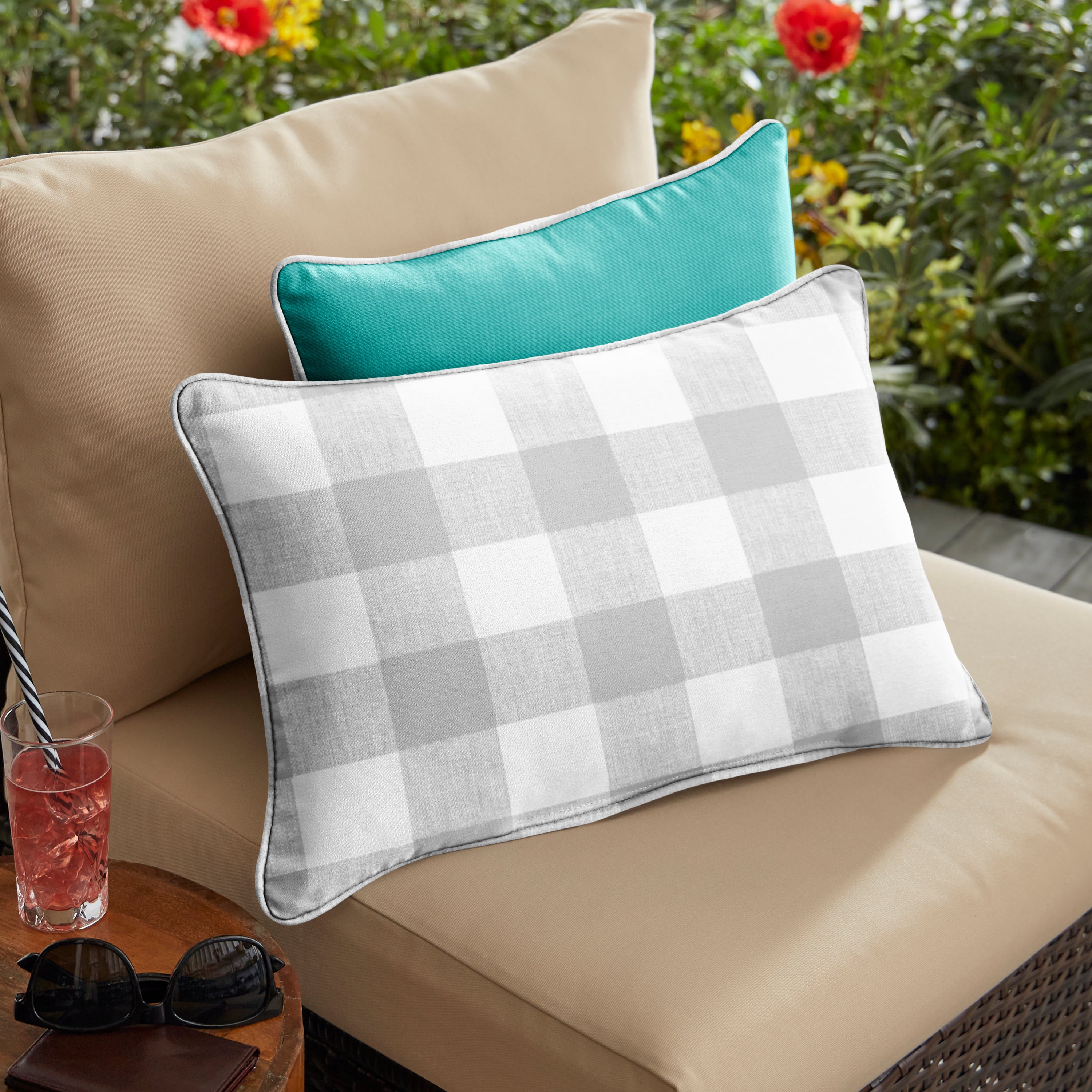 Corded Lumbar Outdoor Pillow Set of 2 - Atlantis
