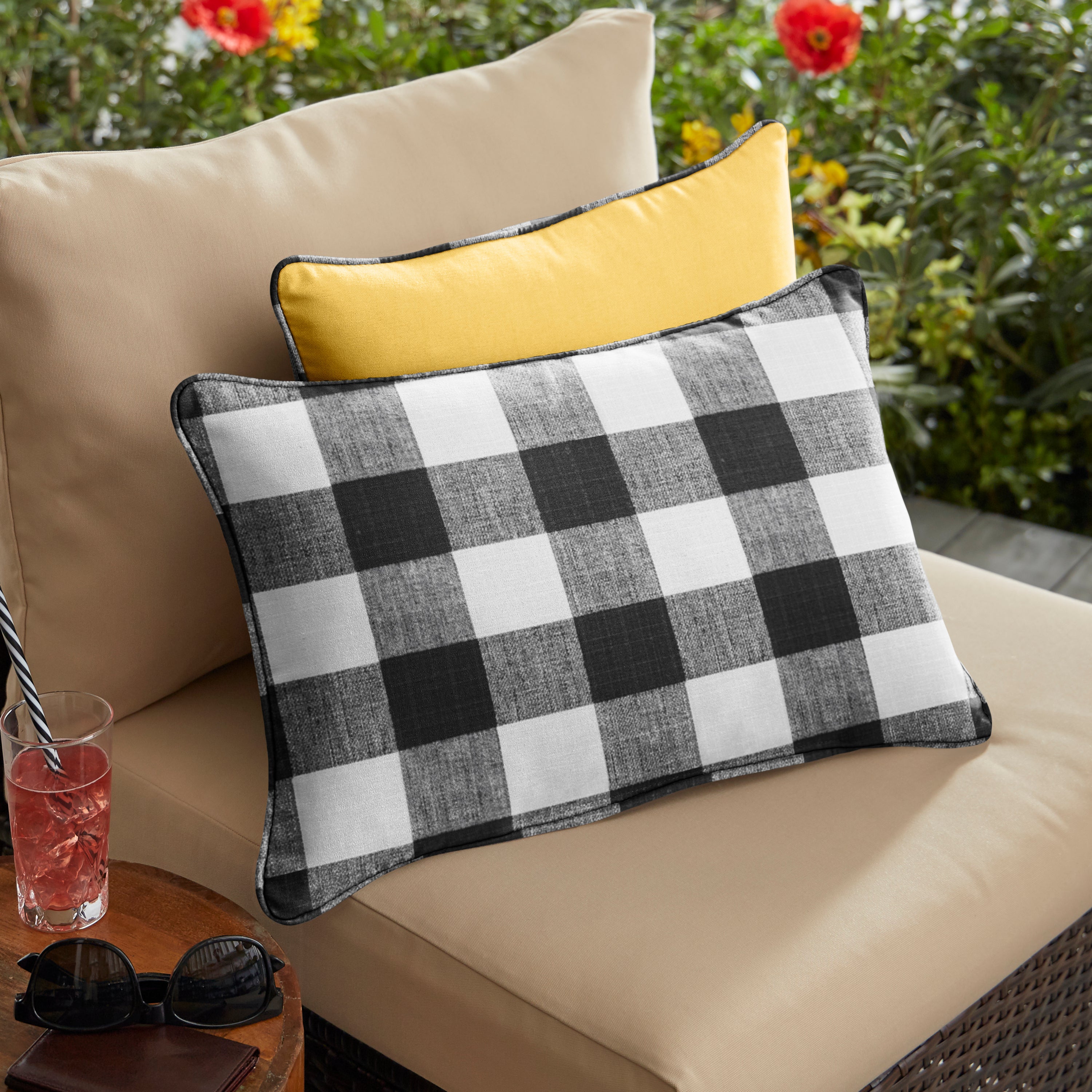 Anderson Matte Plaid Outdoor Lumbar Pillow Set of 2