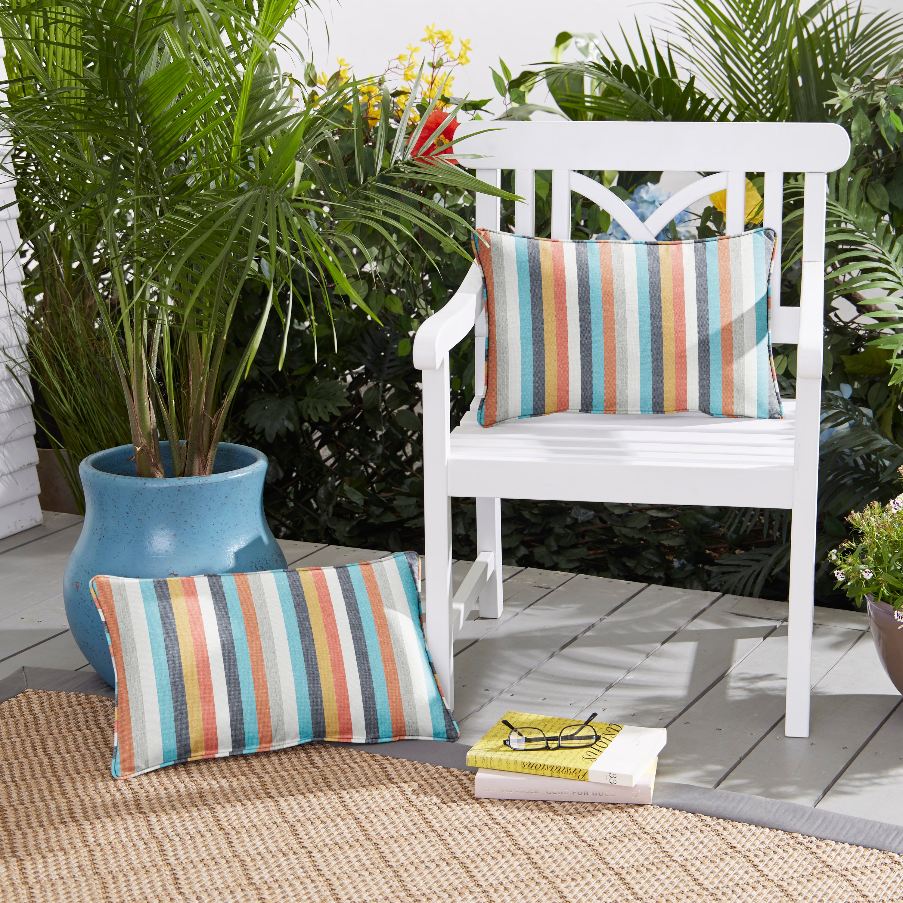 Surround Sunrise Sunbrella Stripe Outdoor Lumbar Pillow Set of 2