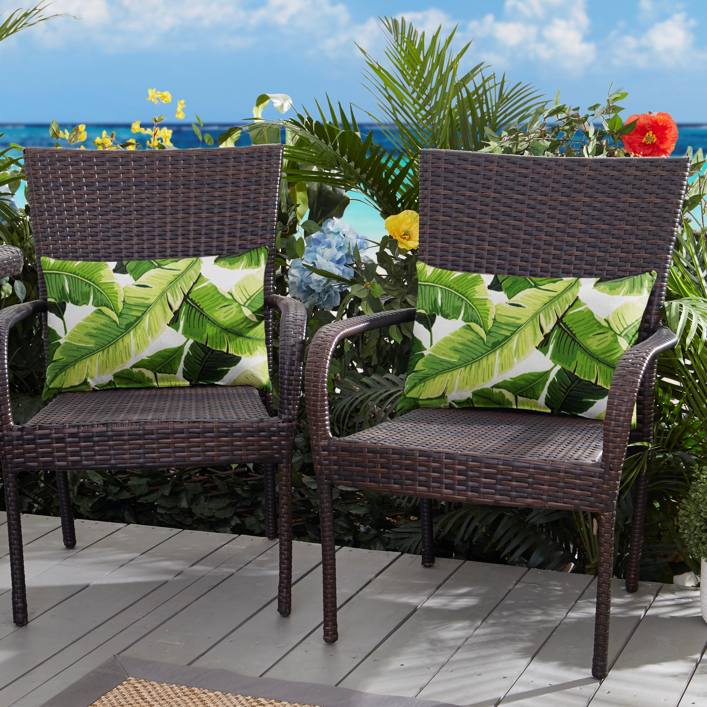 Balmoral Palm Print Knife Edge Outdoor Lumbar Pillow Set of 2