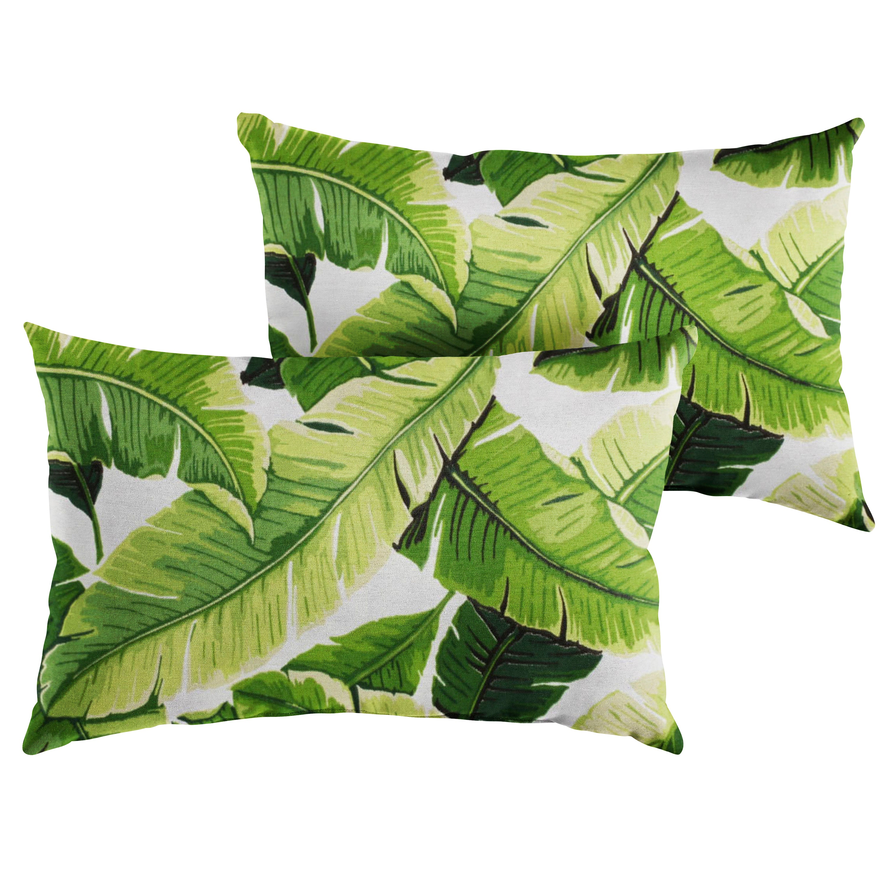 Sunbrella Leaf Print Knife Edge Outdoor Lumbar Pillow Set of 2 (Green), Green