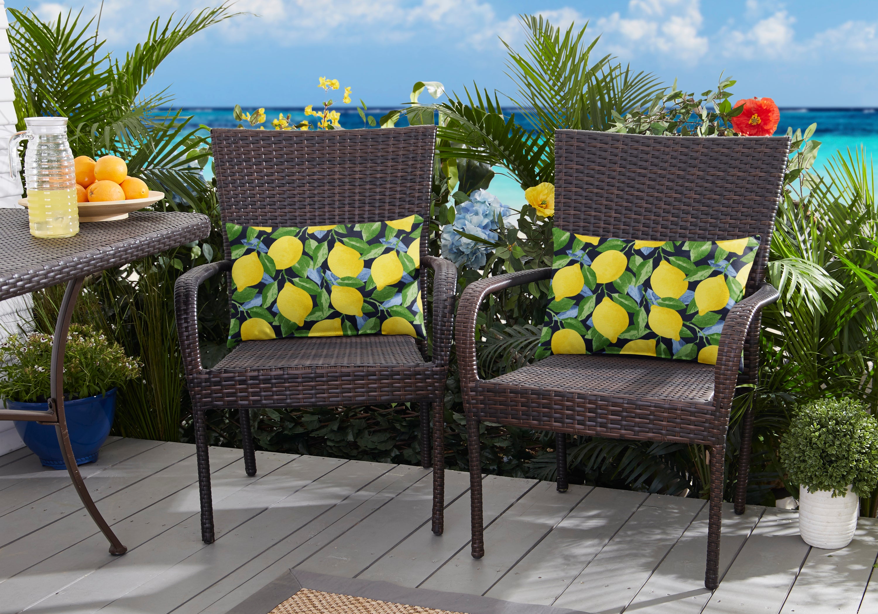 Citrus Sapphire Knife Edge Outdoor Lumbar Pillow Set of 2