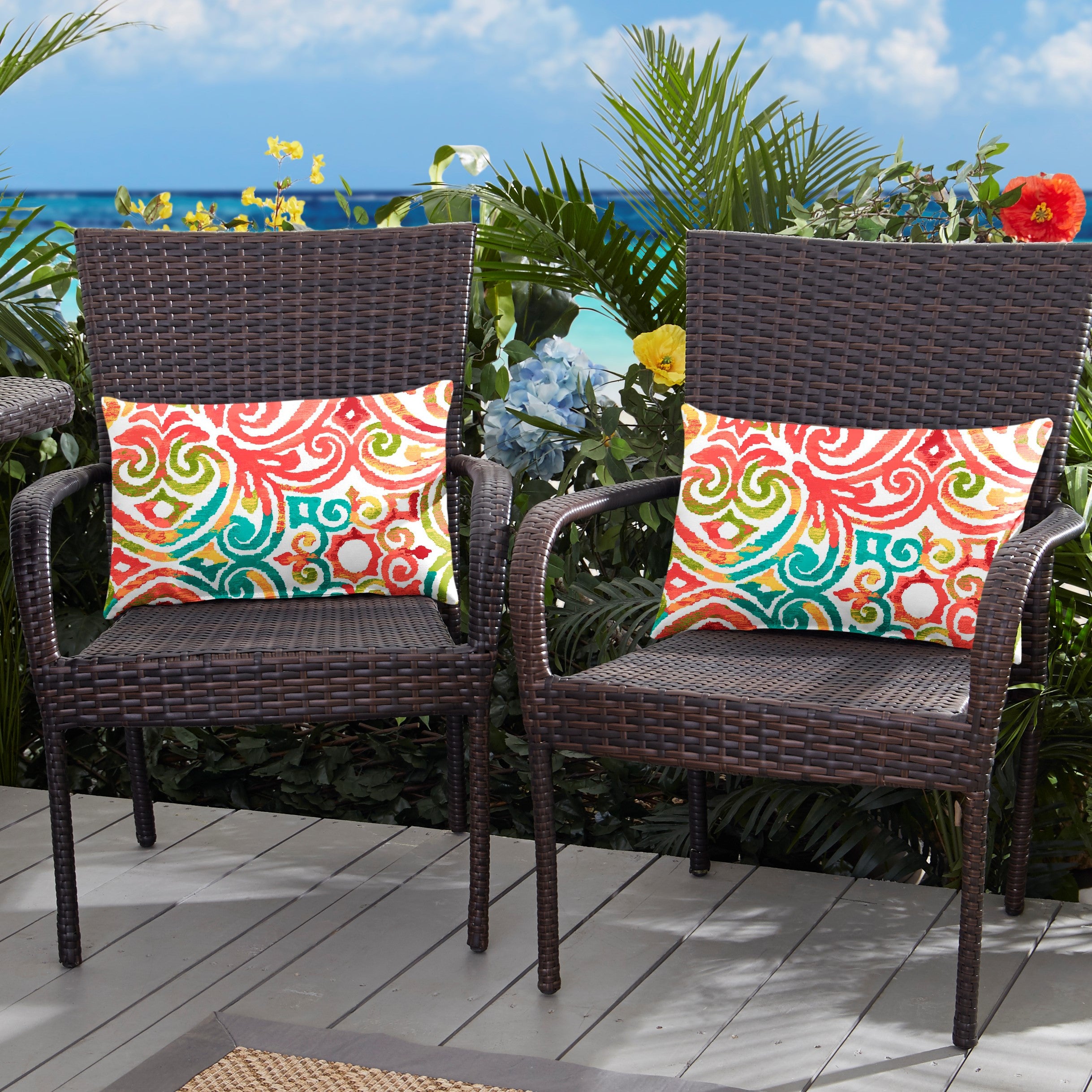 Boho Knife Edge Outdoor Lumbar Pillow Set of 2