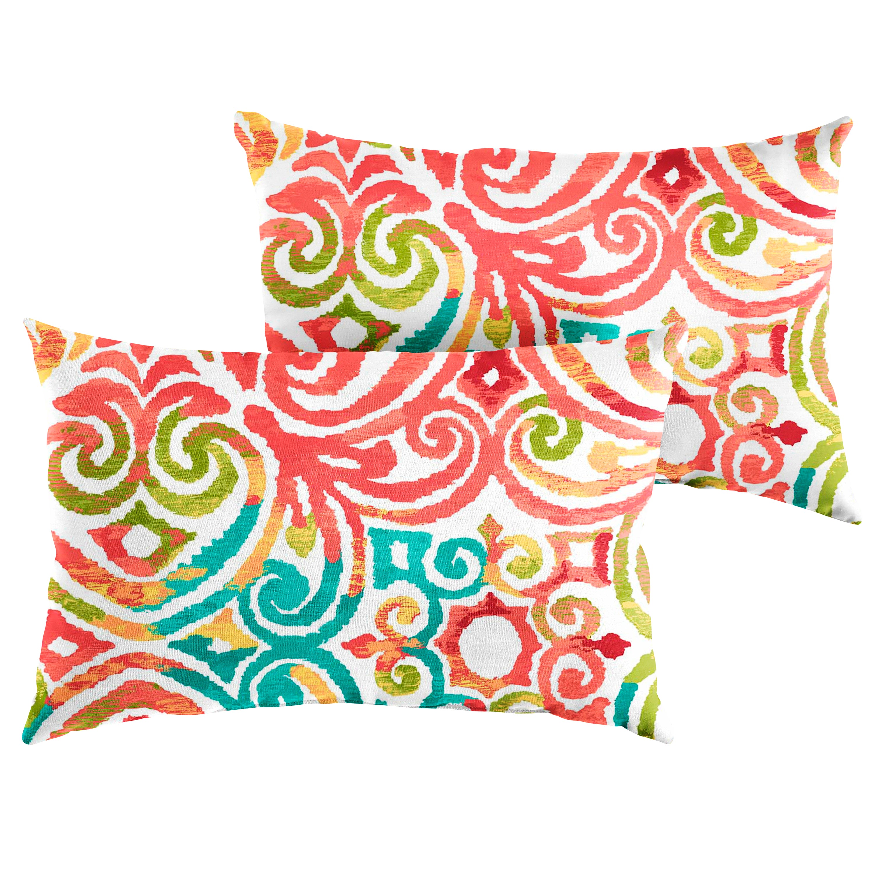 Sunbrella Boho Knife Edge Outdoor Lumbar Pillow Set of 2, Red
