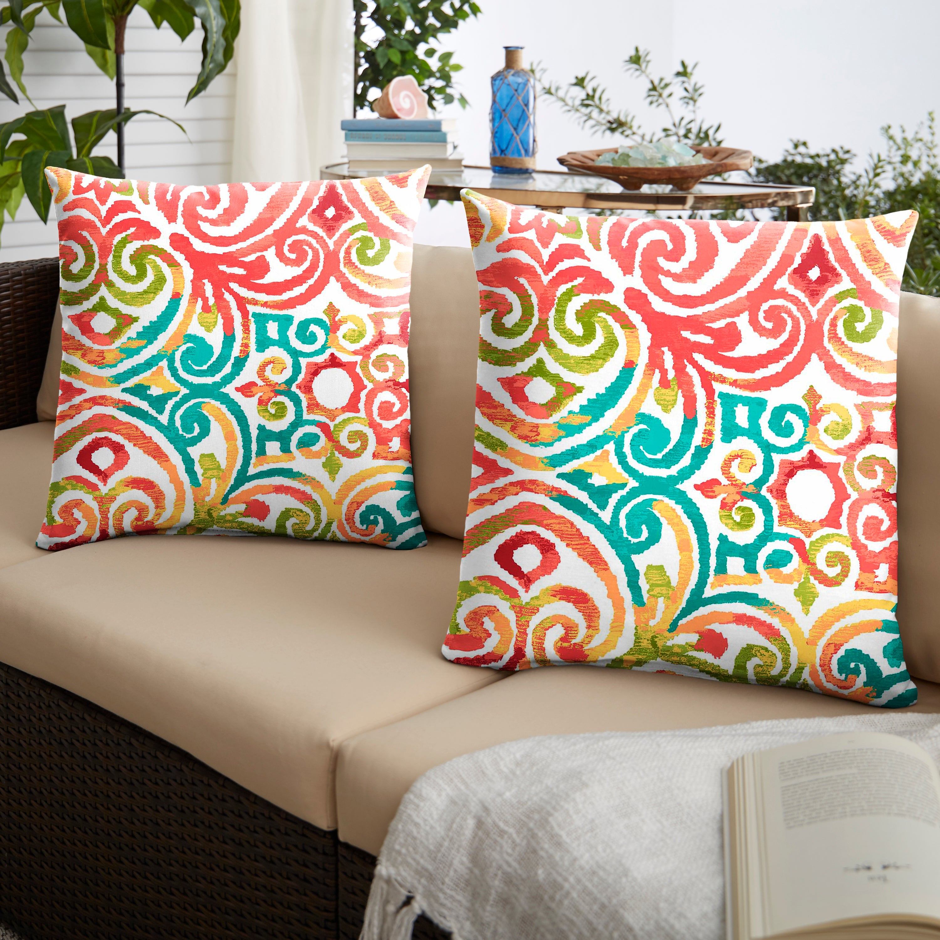 Boho Knife Edge Outdoor Square Pillow Set of 2