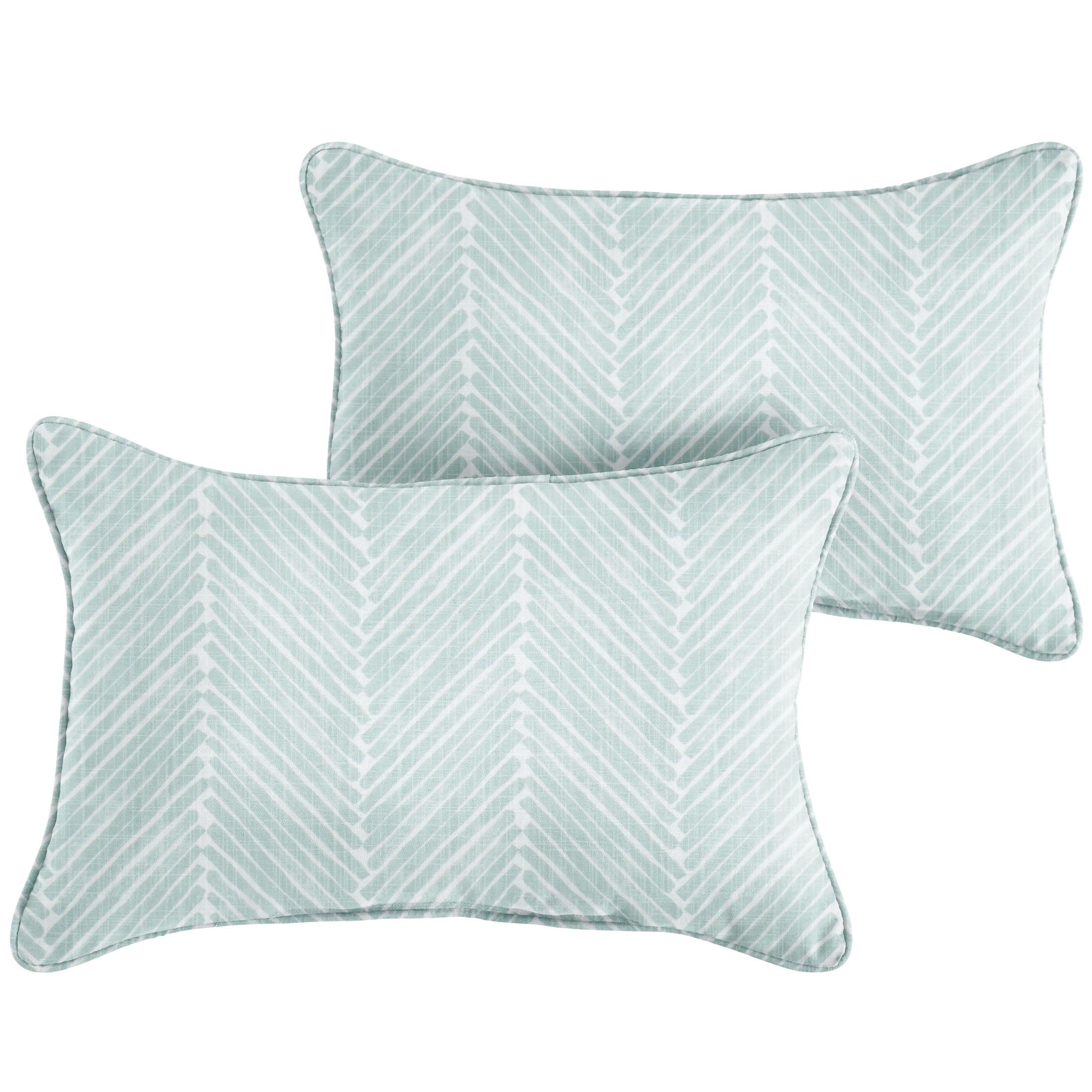 Griffen Sunbrella Geometric Outdoor Lumbar Pillow Set of 2, Snowy