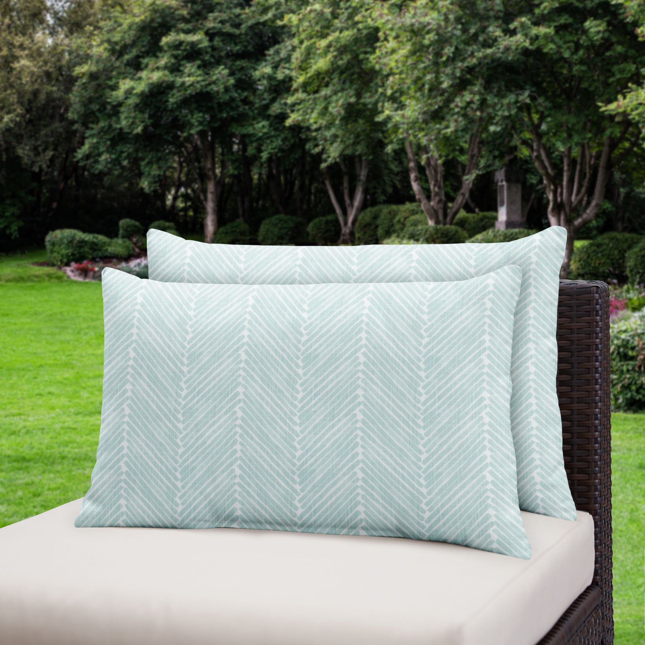 Griffen Snowy Geometric Knife Edge Outdoor Lumbar Pillow Set of 2