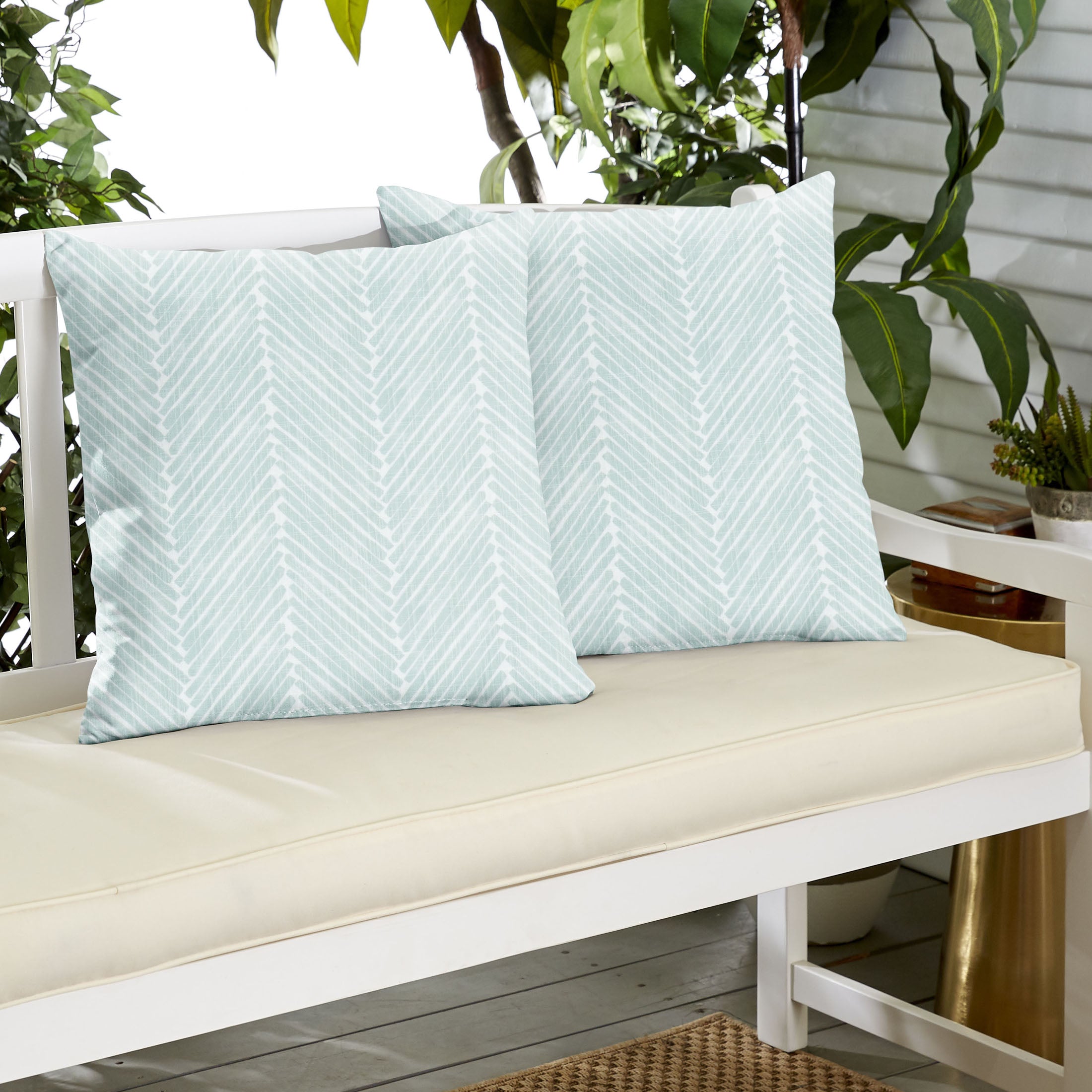Griffen Snowy Geometric Knife Edge Outdoor Square Pillow Set of 2