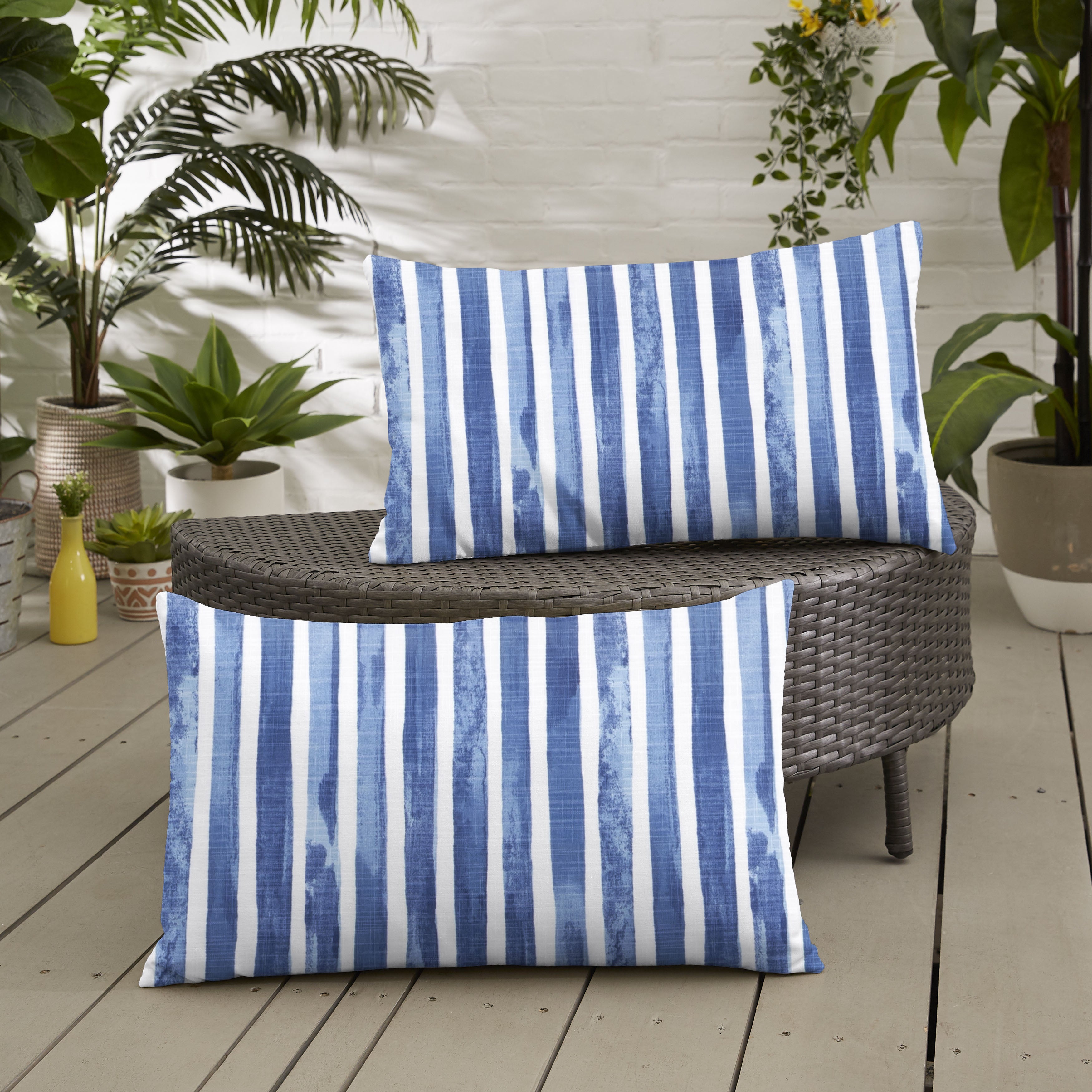 Nelson Commodore Blue Stripe Knife Edge Outdoor Lumbar Pillow Set of 2
