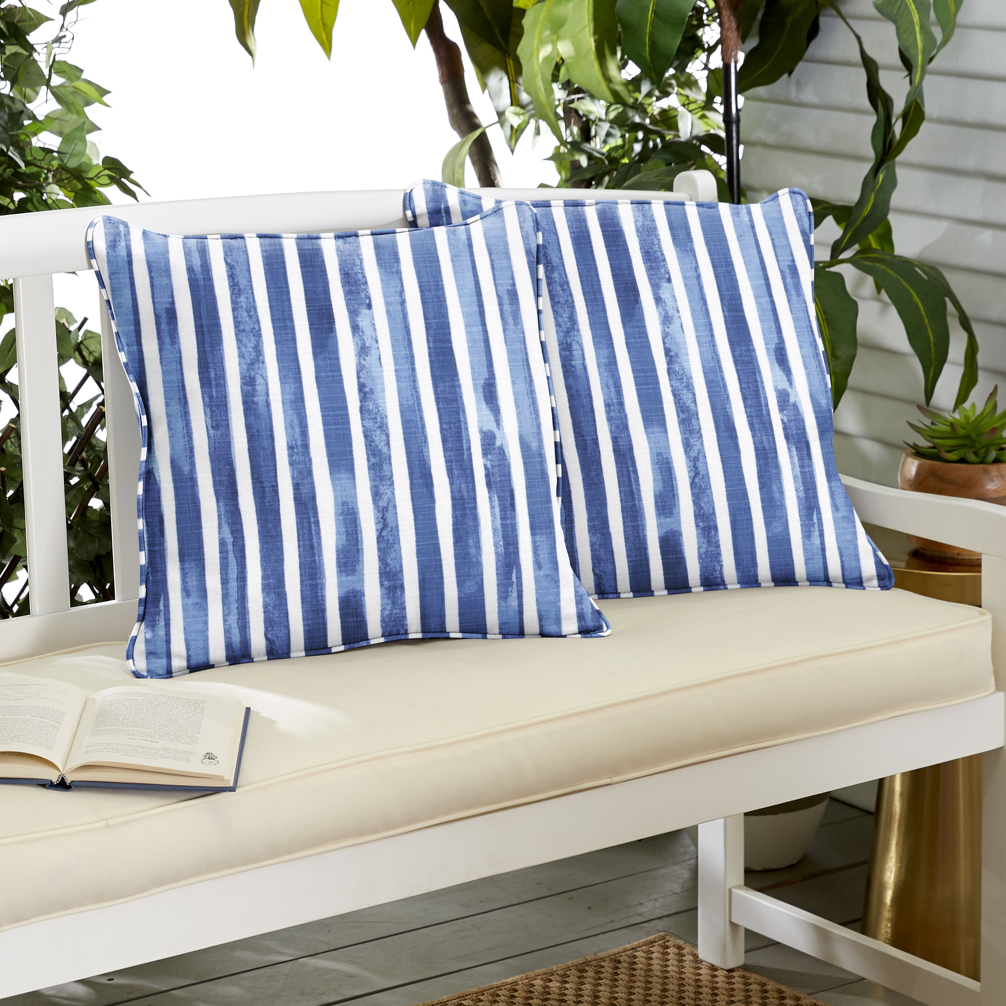 Nelson Commodore Blue Stripe Outdoor Square Pillow Set of 2