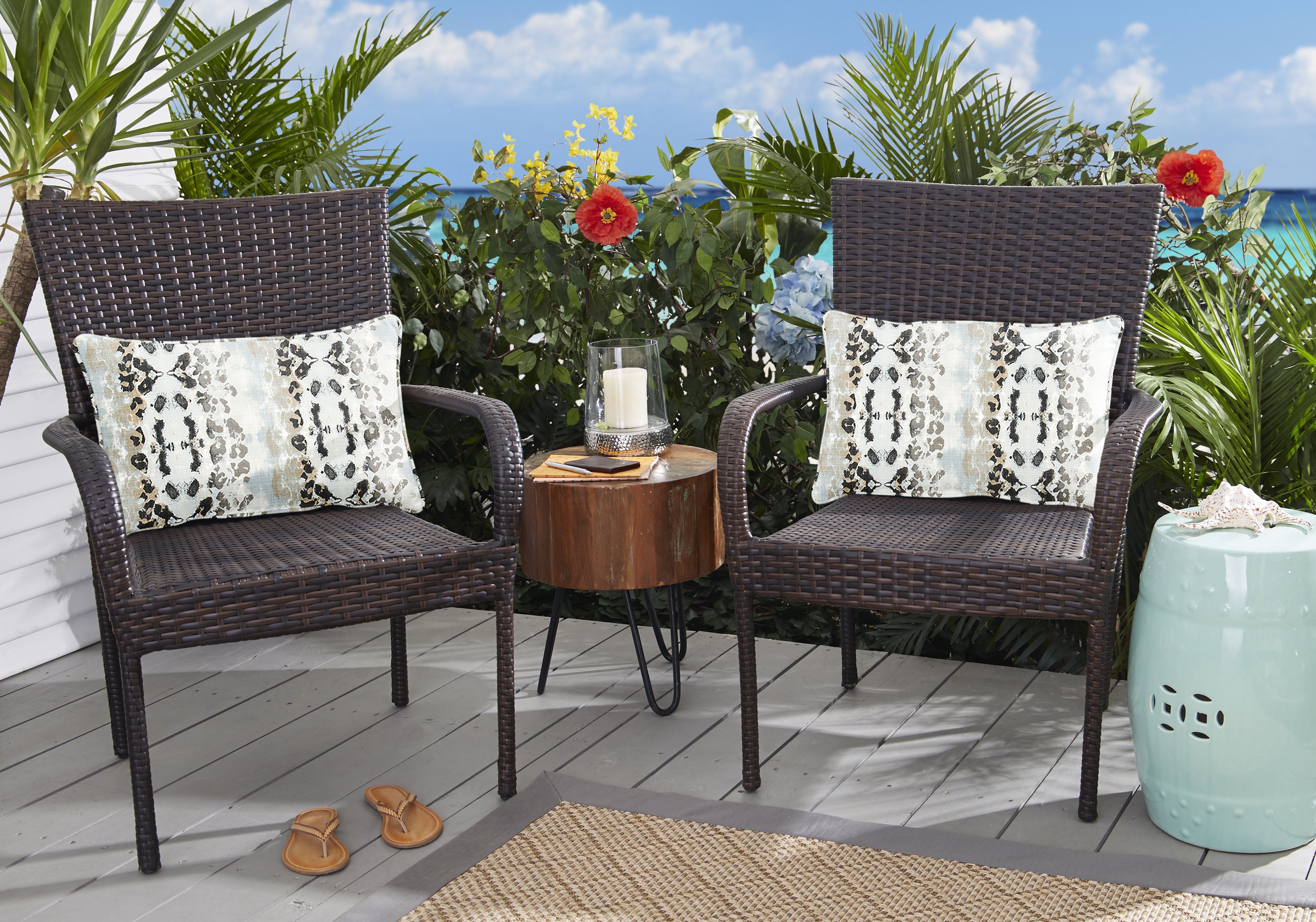 Mali Mineral Blue Animal Print Outdoor Lumbar Pillow Set of 2