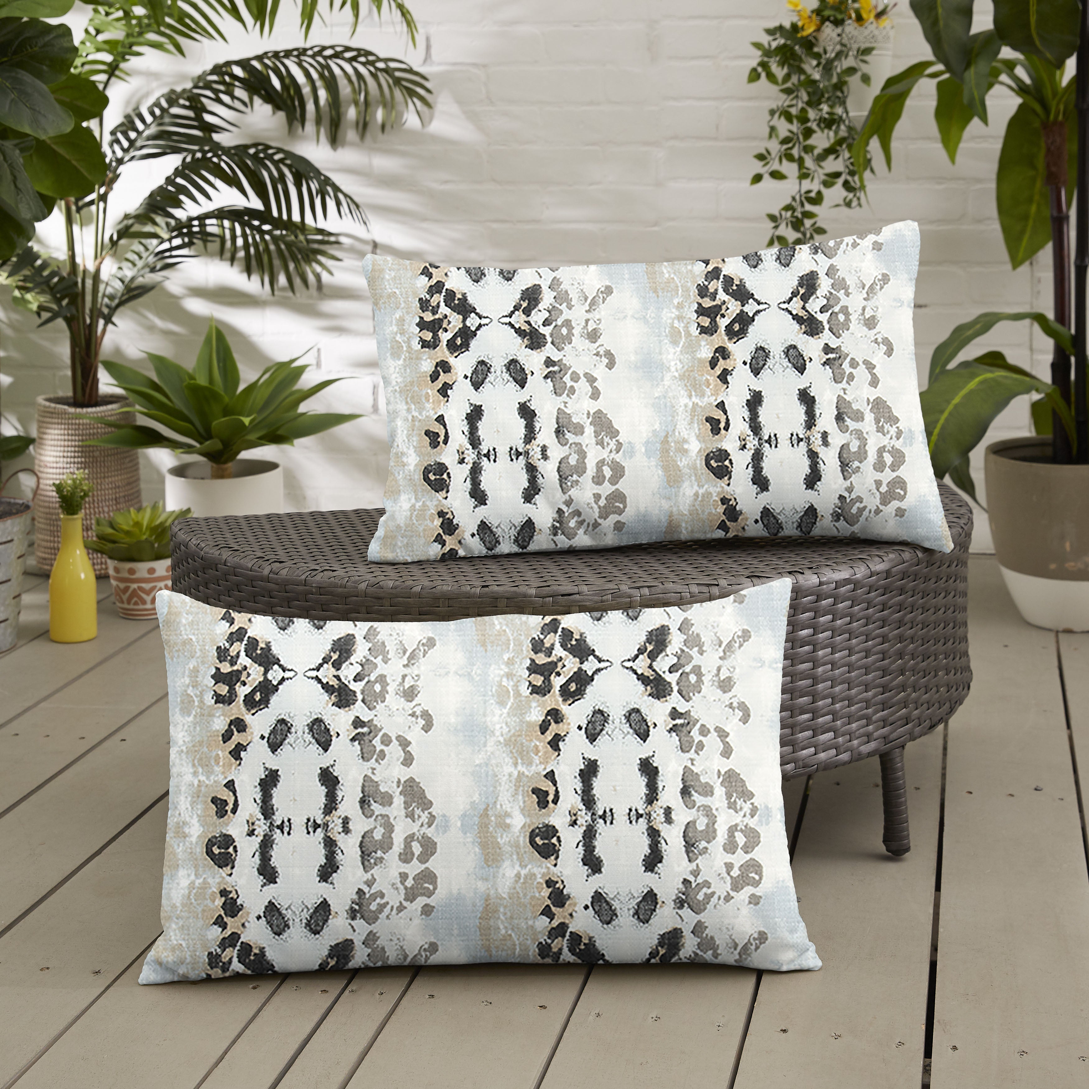 Mali Mineral Blue Knife Edge Outdoor Lumbar Pillow Set of 2