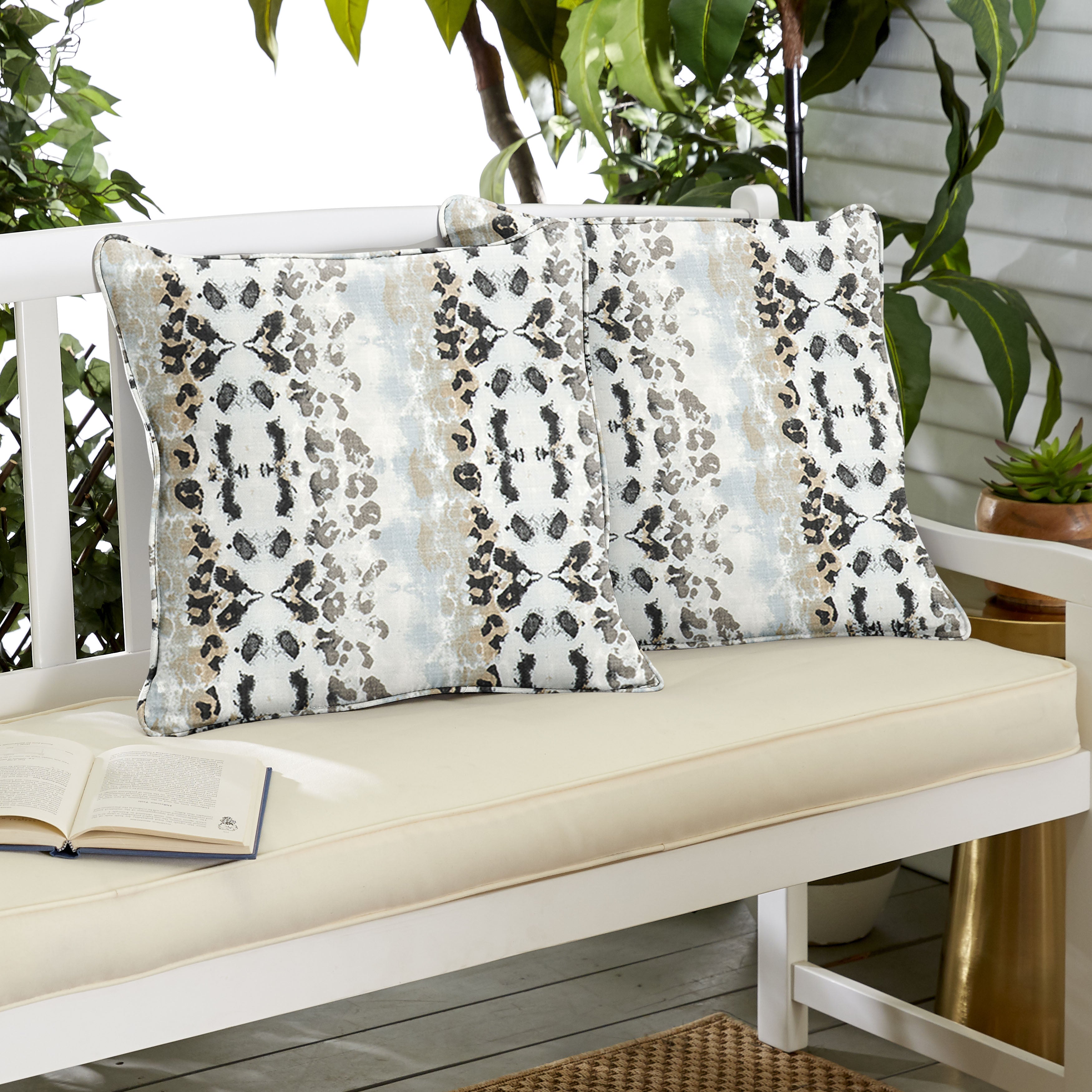 Mali Mineral Blue Animal Print Outdoor Square Pillow Set of 2