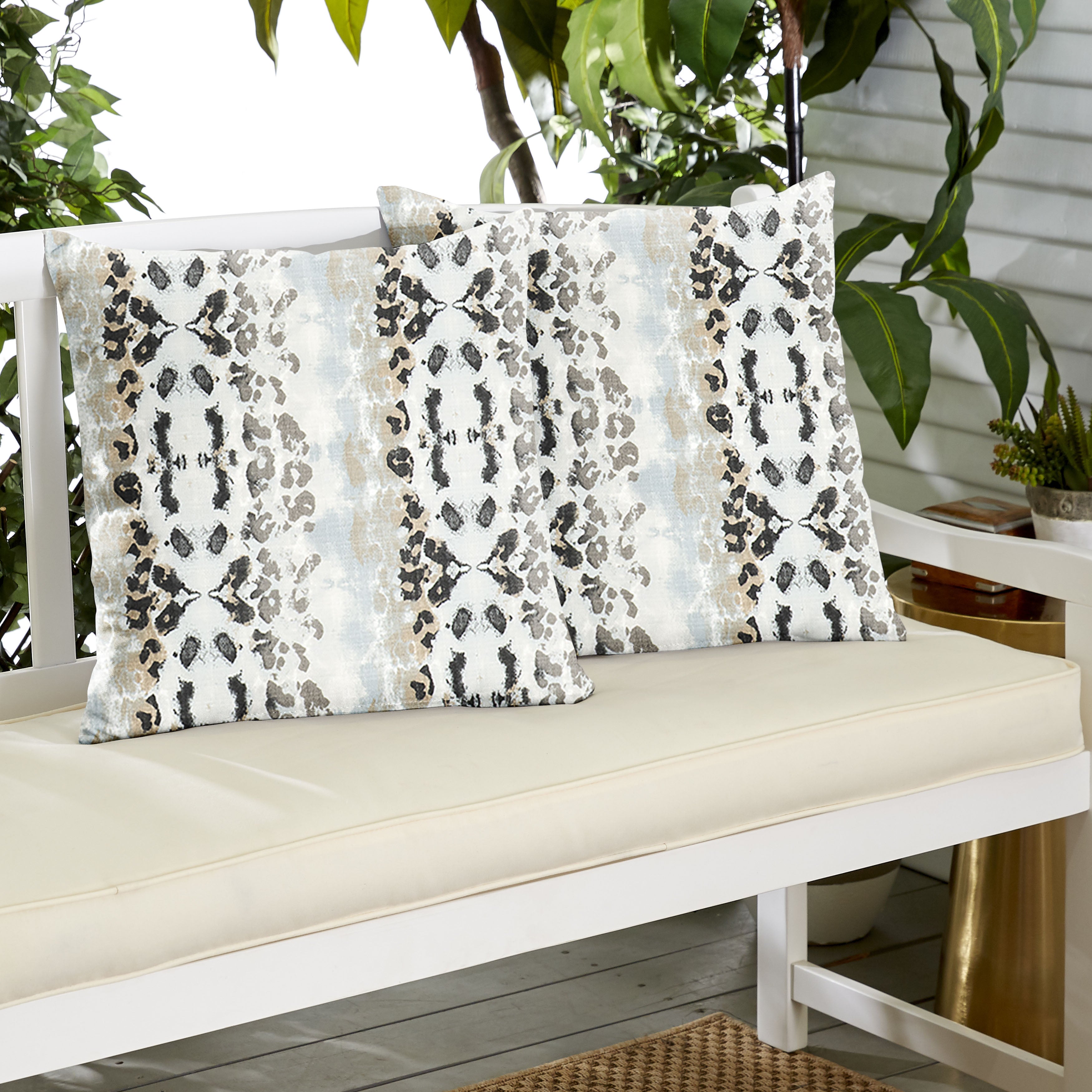 Mali Mineral Blue Knife Edge Outdoor Square Pillow Set of 2