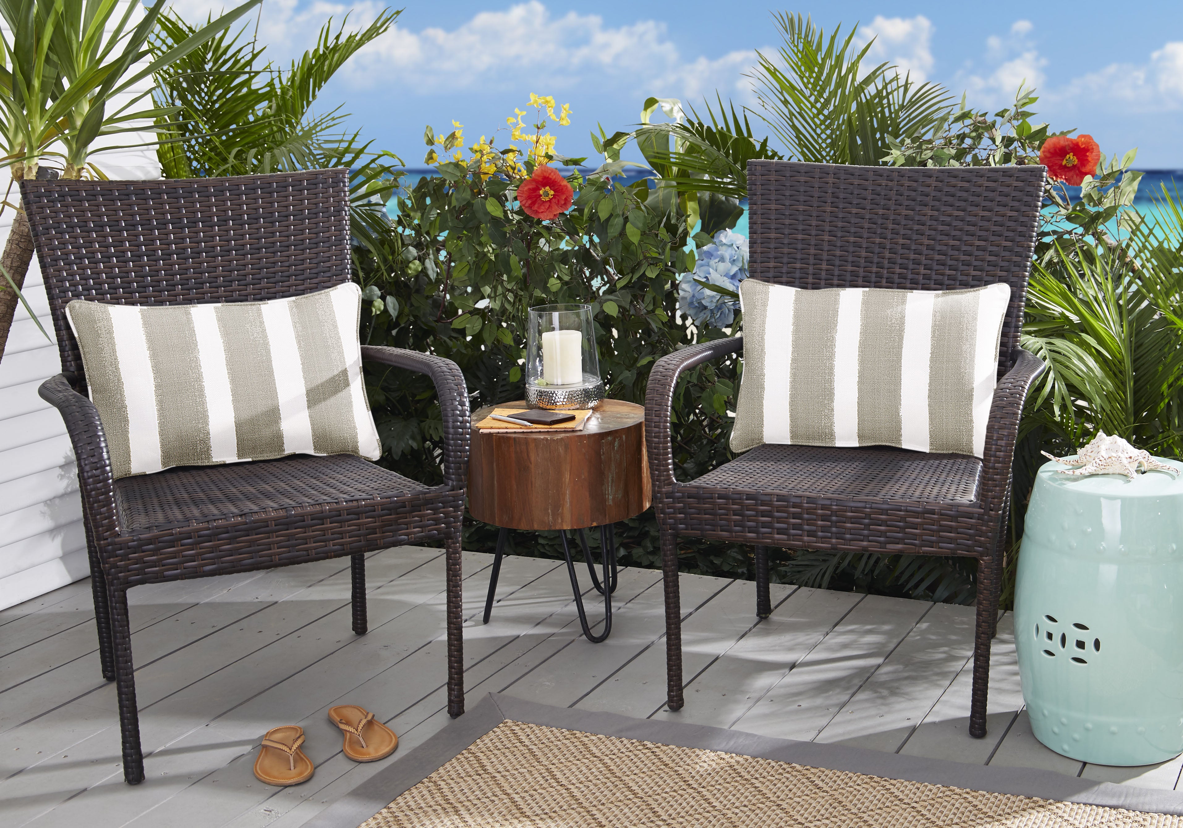 Nico Coconut Stripe Outdoor Lumbar Pillow Set of 2
