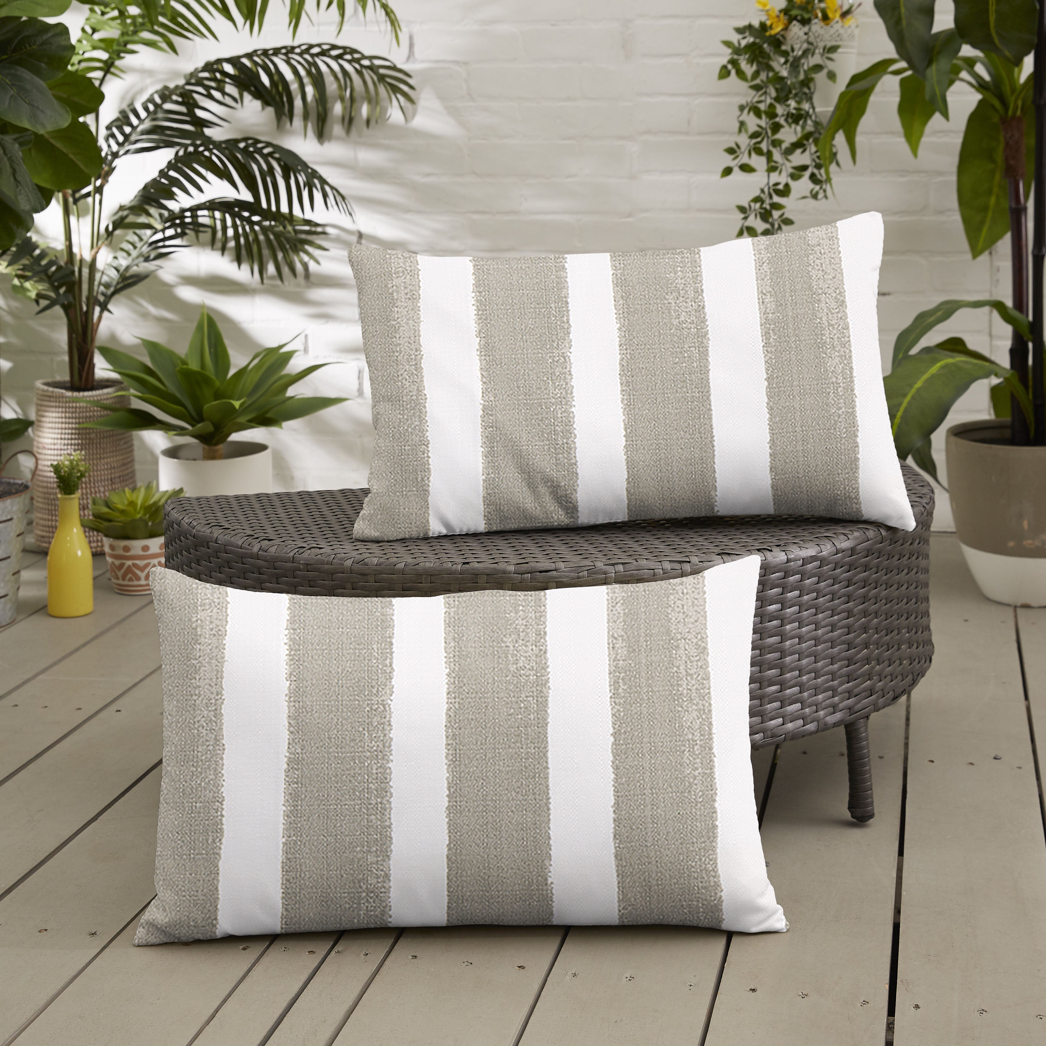 Nico Coconut Stripe Knife Edge Outdoor Lumbar Pillow Set of 2
