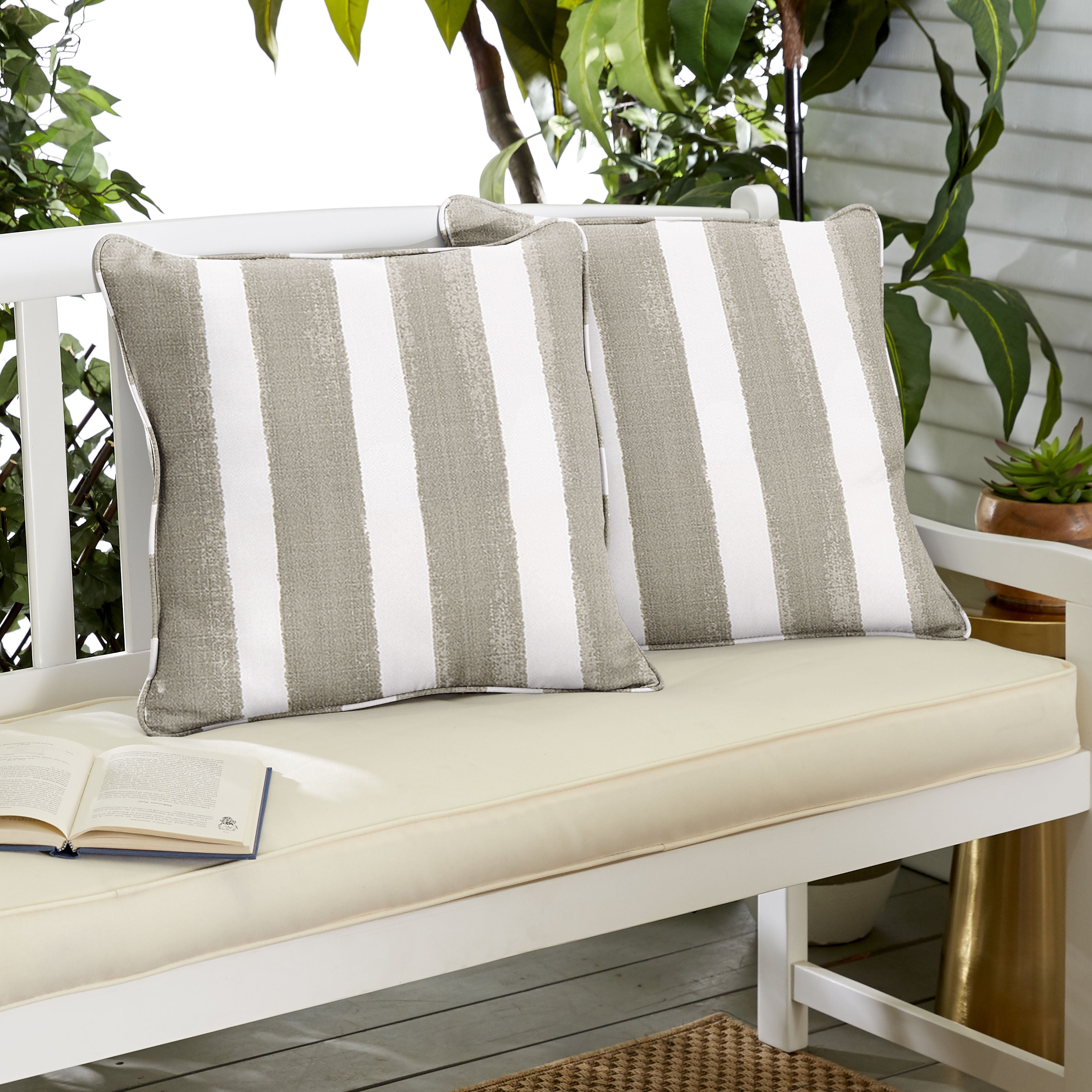 Nico Coconut Stripe Outdoor Square Pillow Set of 2