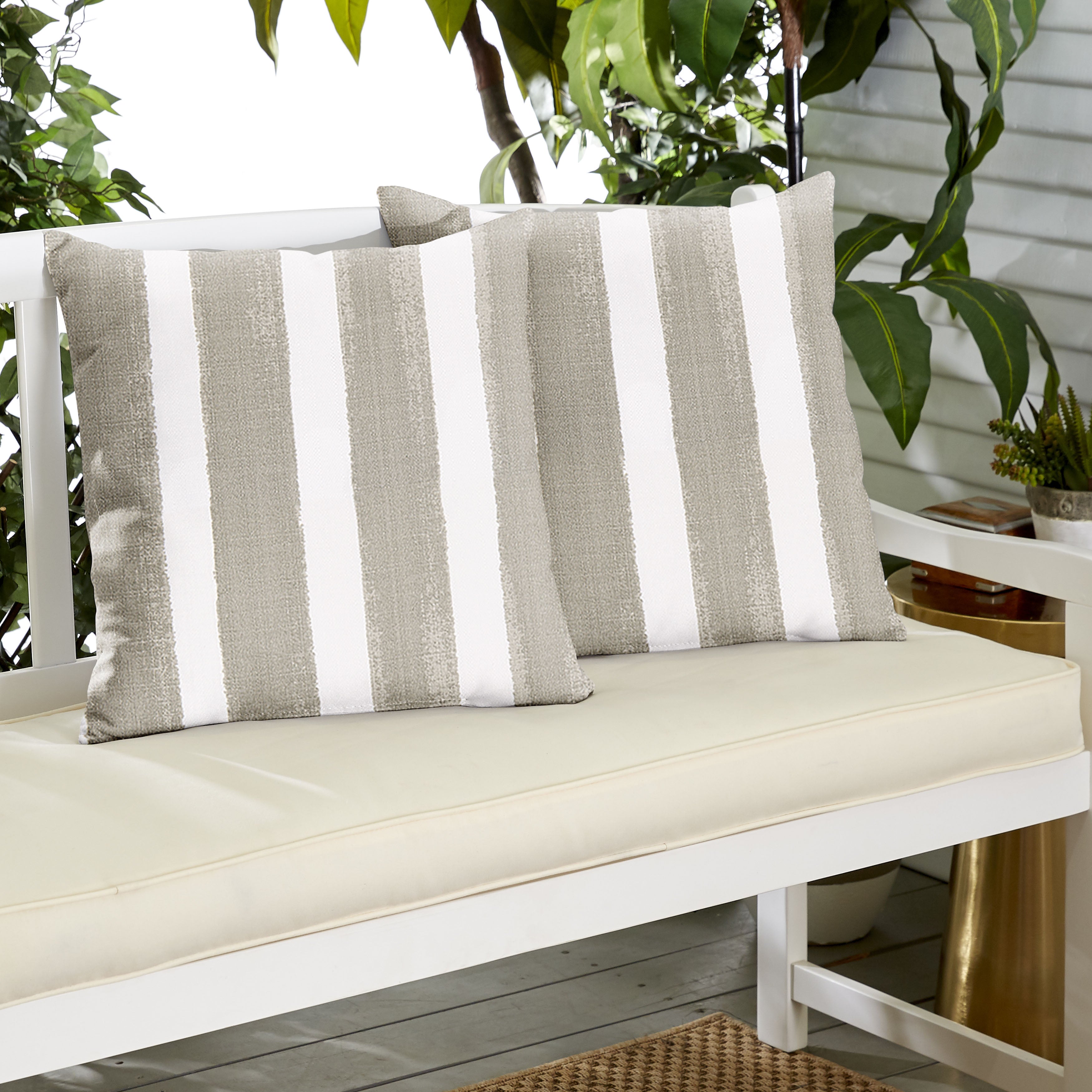 Nico Coconut Stripe Knife Edge Outdoor Square Pillow Set of 2