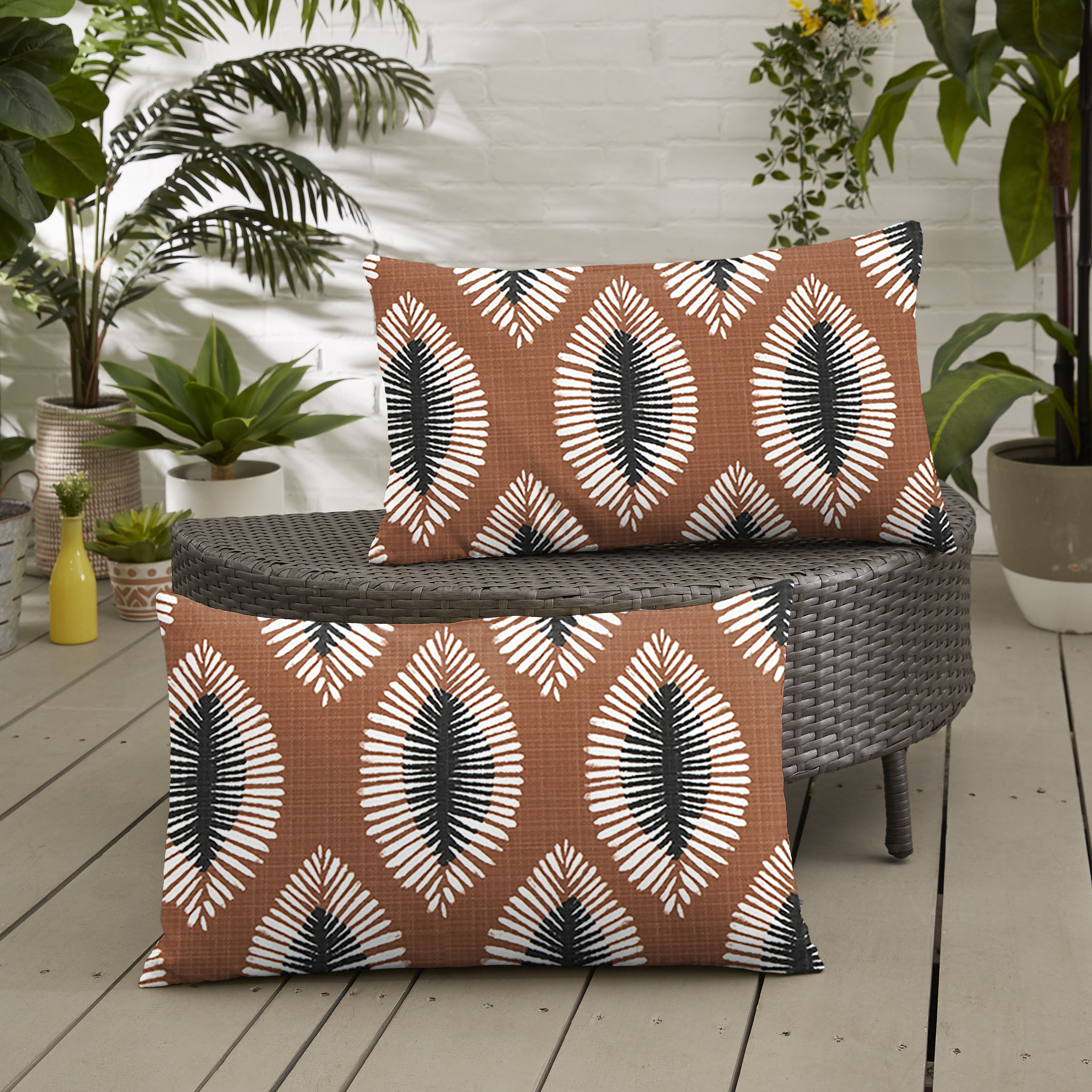 Hayden Sunstone Knife Edge Outdoor Lumbar Pillow Set of 2