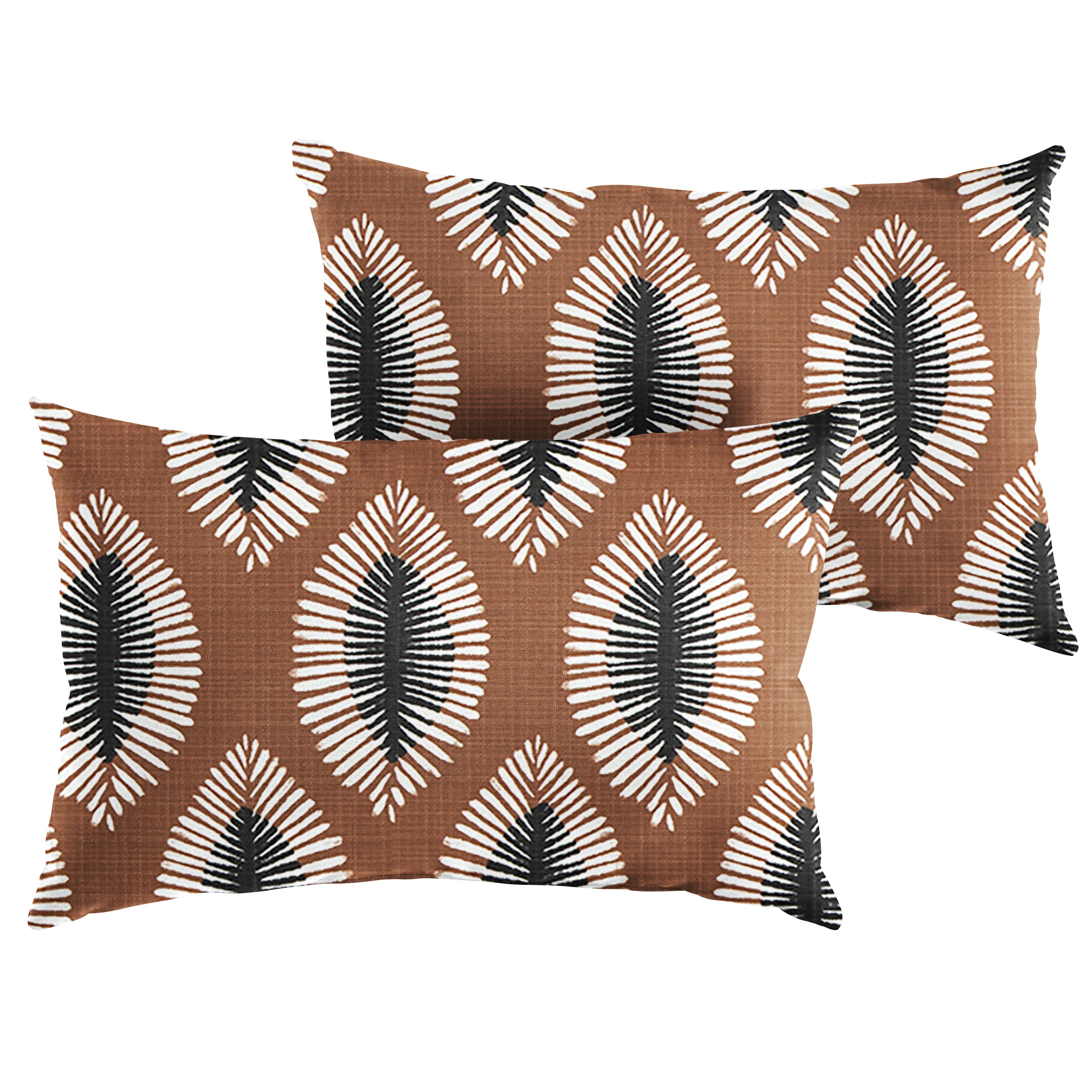 Hayden Sunbrella Boho Knife Edge Outdoor Lumbar Pillow Set of 2, Sunstone