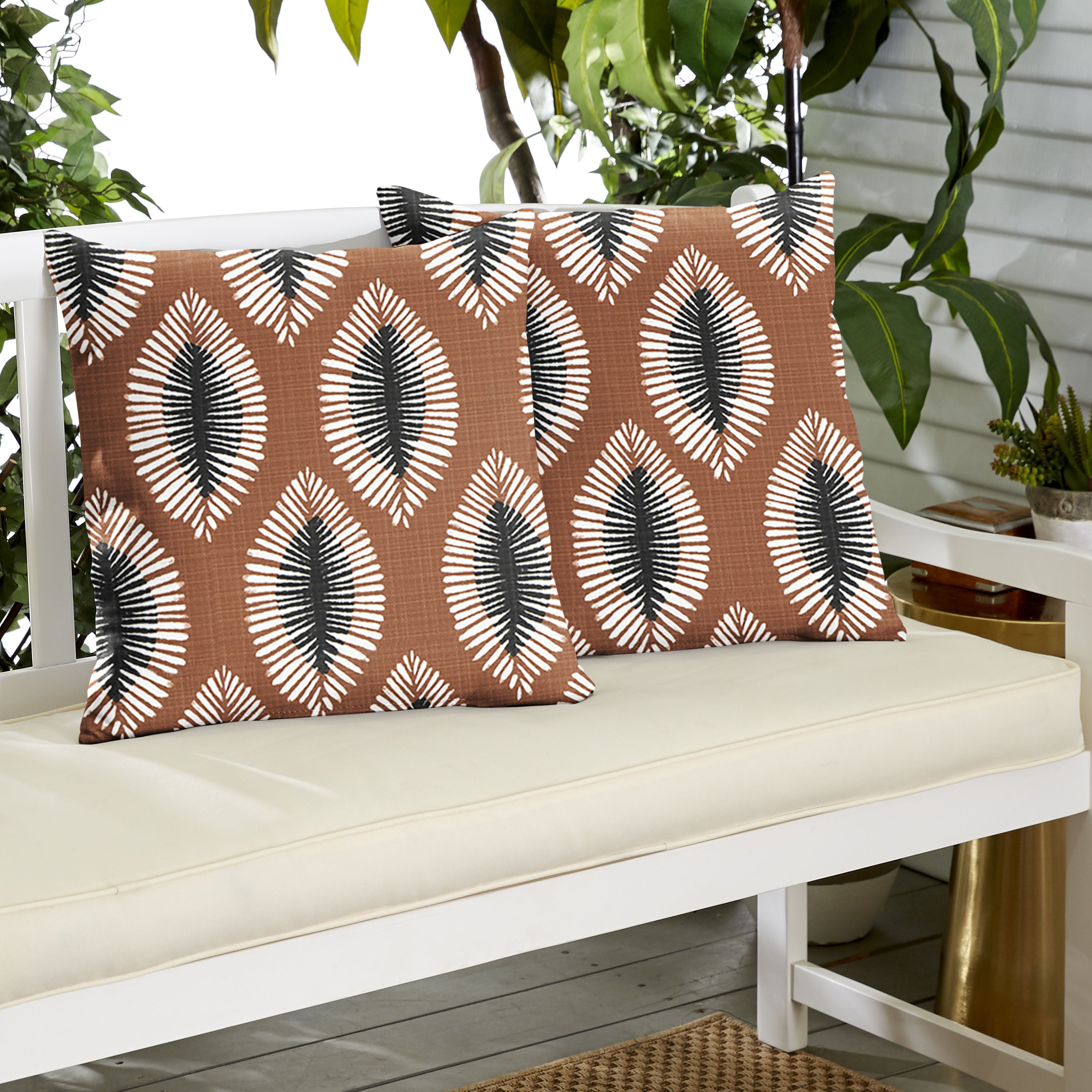Hayden Sunstone Sunbrella Boho Knife Edge Outdoor Square Pillow Set of 2