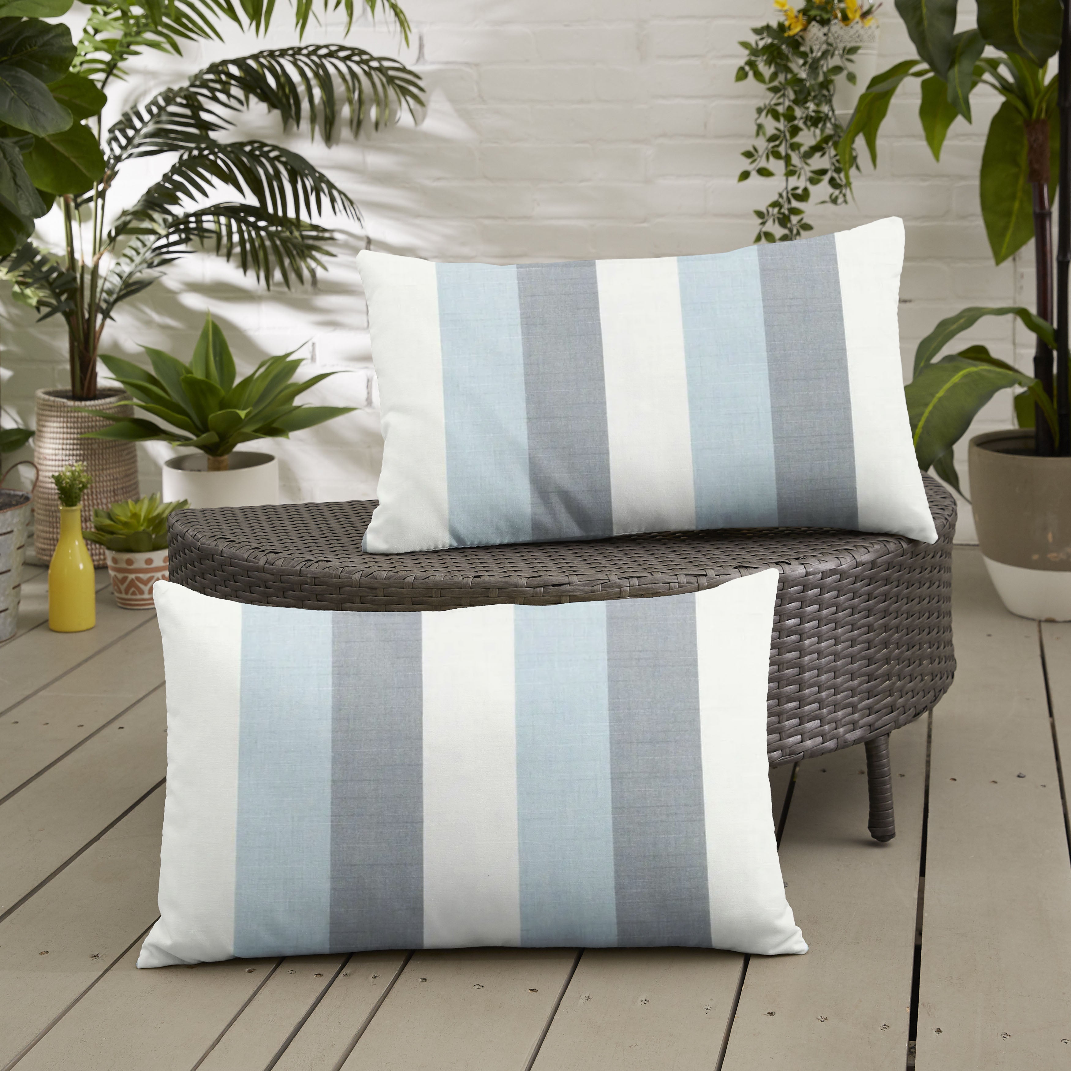 Sunbrella Stripe Knife Edge Outdoor Lumbar Pillow Set of 2 (Direction Dew and Direction Linen)