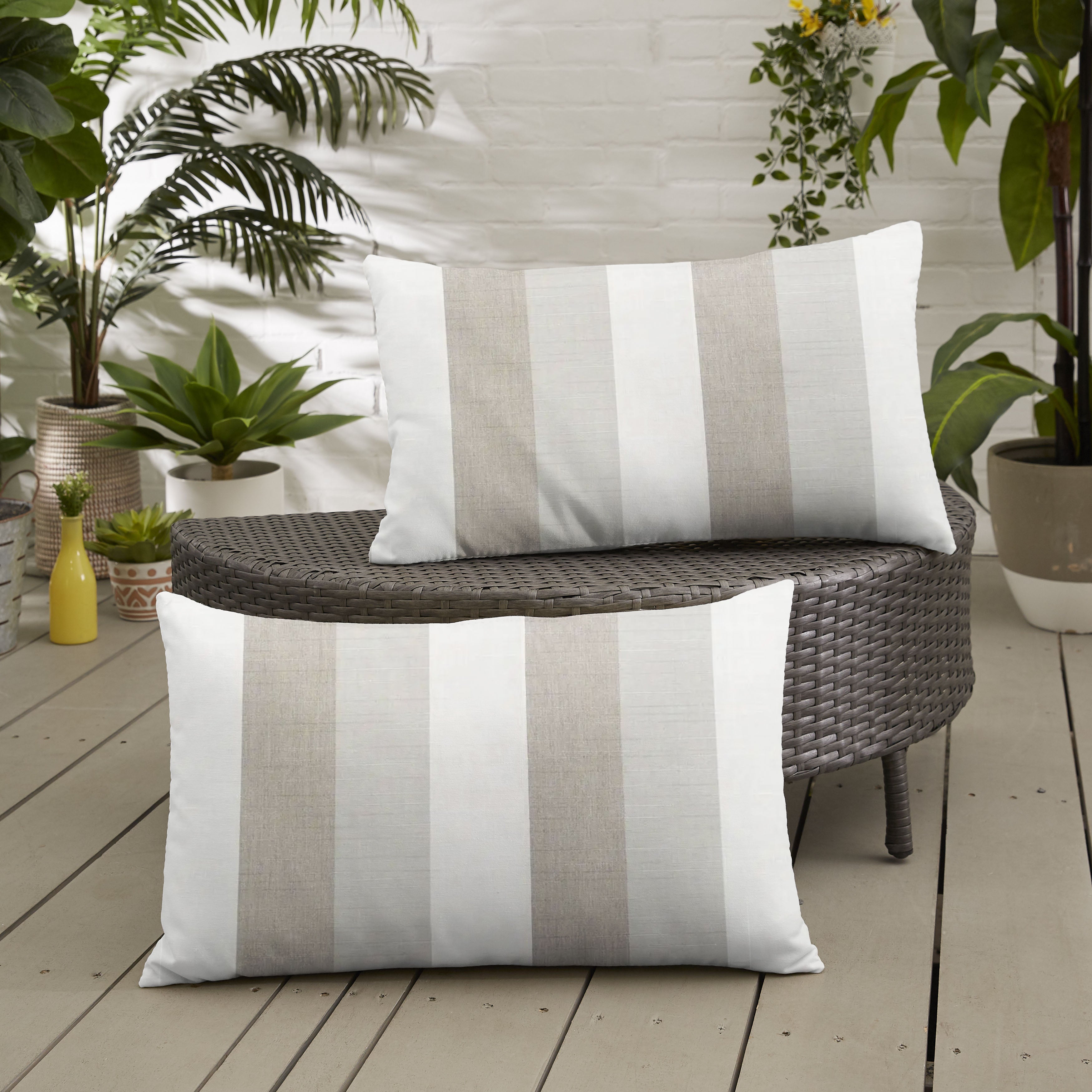 Sunbrella Stripe Knife Edge Outdoor Lumbar Pillow Set of 2 (Direction Dew and Direction Linen)
