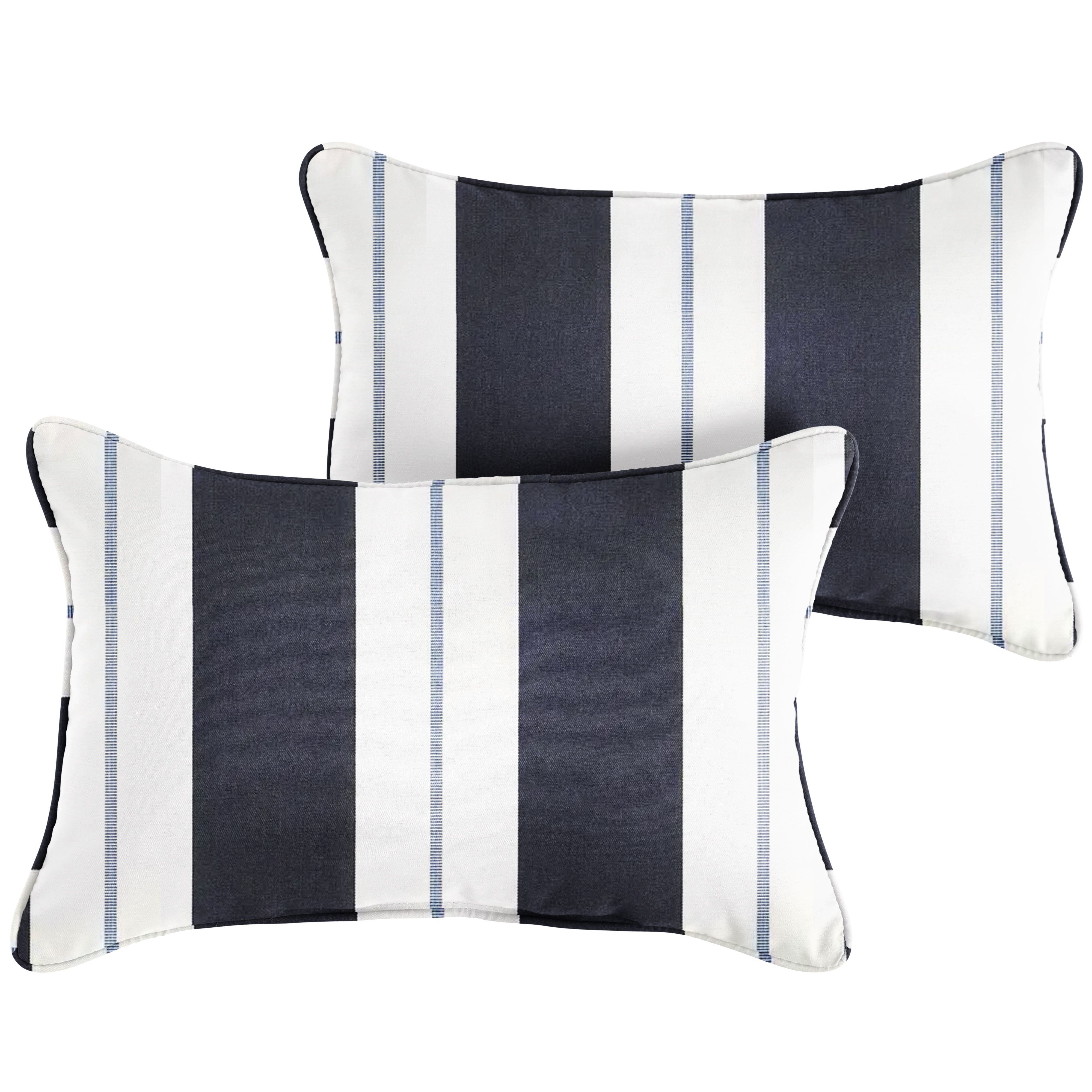 Relate Sunbrella Stripe Outdoor Lumbar Pillow Set of 2, Harbor