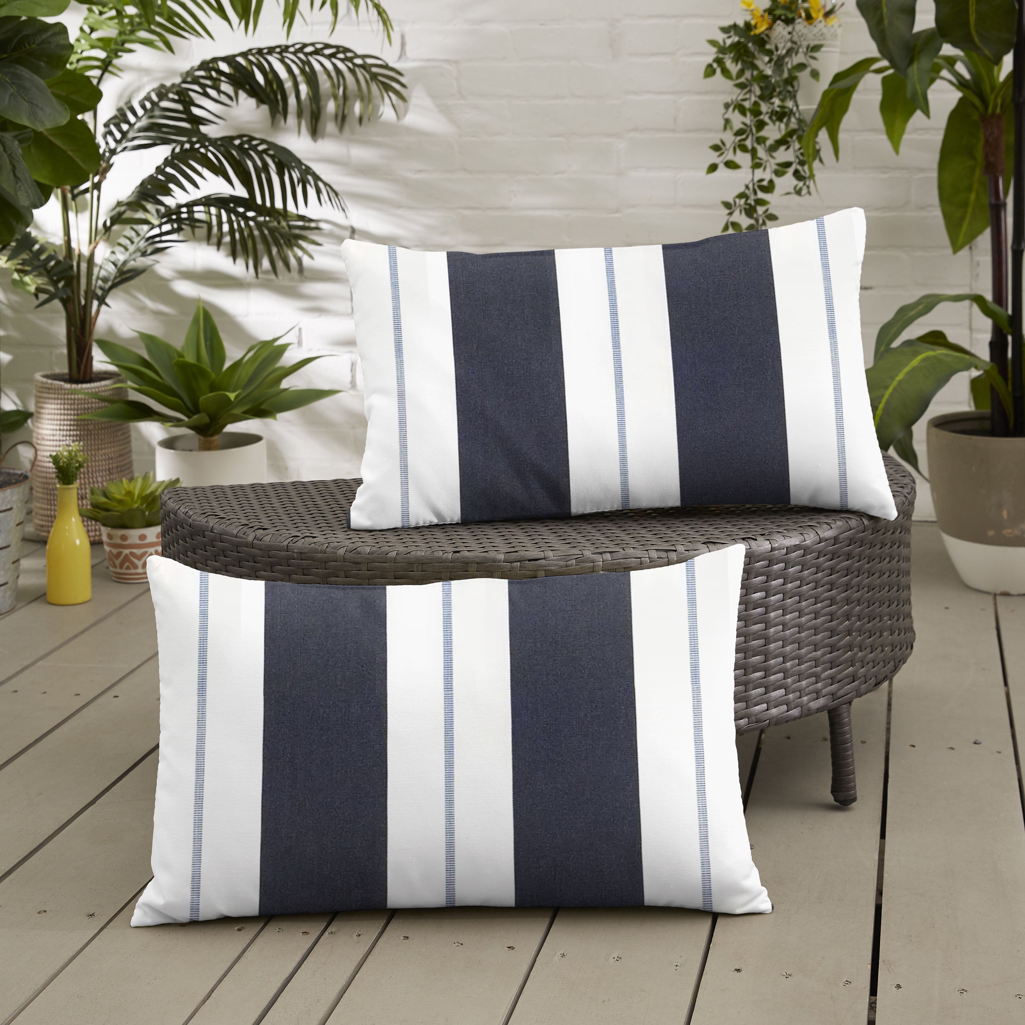 Sunbrella Relate Harbor Stripe Knife Edge Outdoor Lumbar Pillow Set of 2