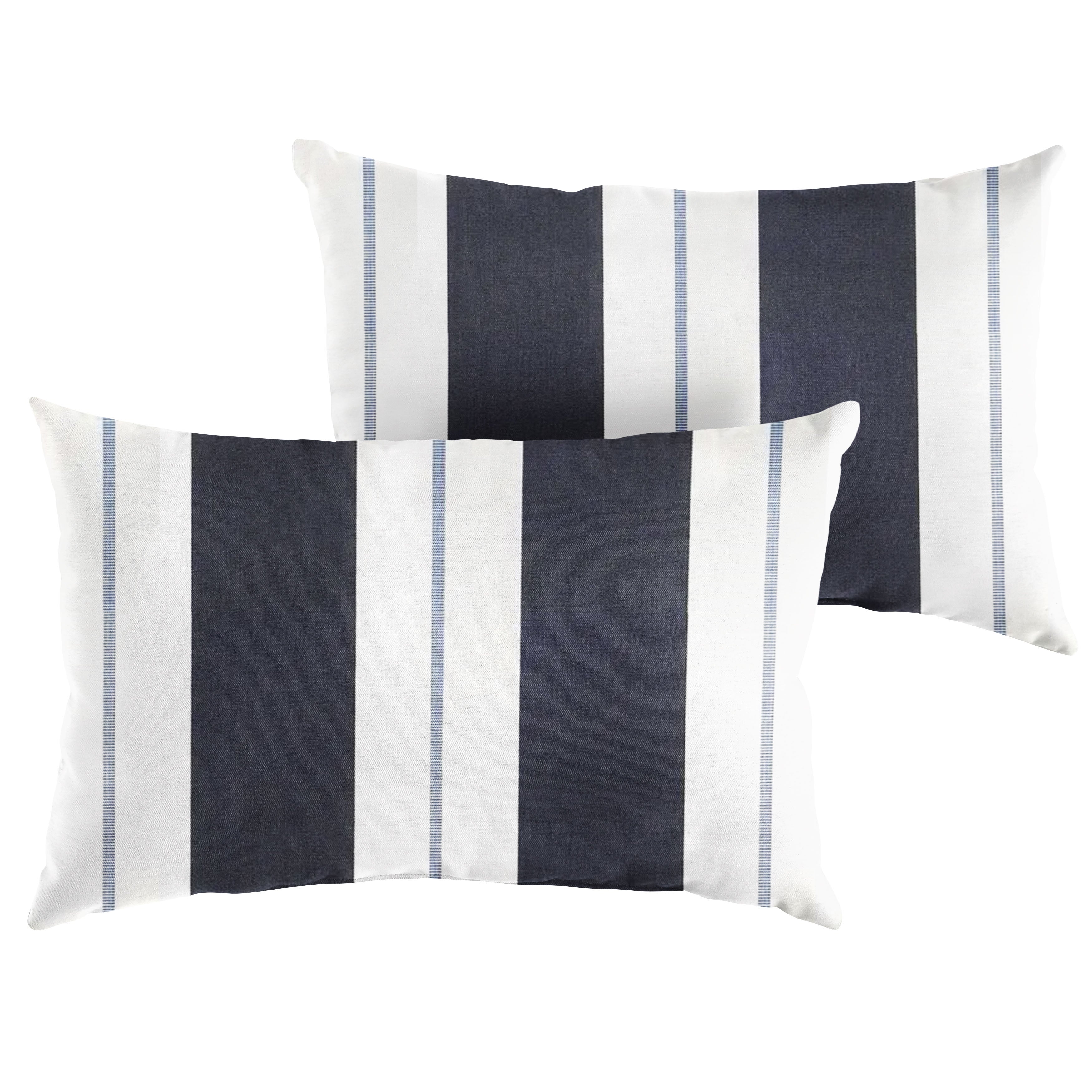 Relate Sunbrella Stripe Knife Edge Outdoor Lumbar Pillow Set of 2, Harbor