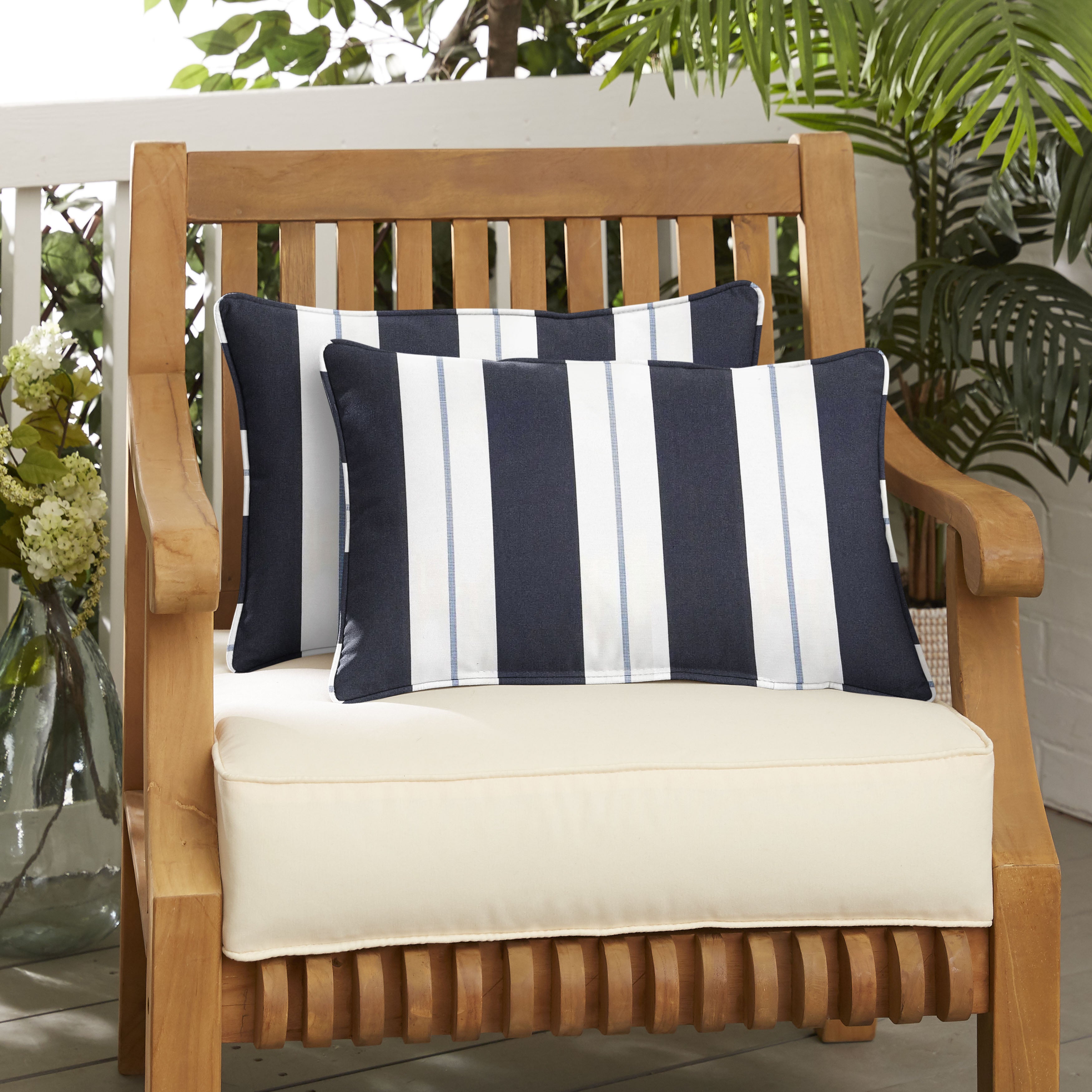 Sunbrella Relate Harbor Stripe Outdoor Lumbar Pillow Set of 2