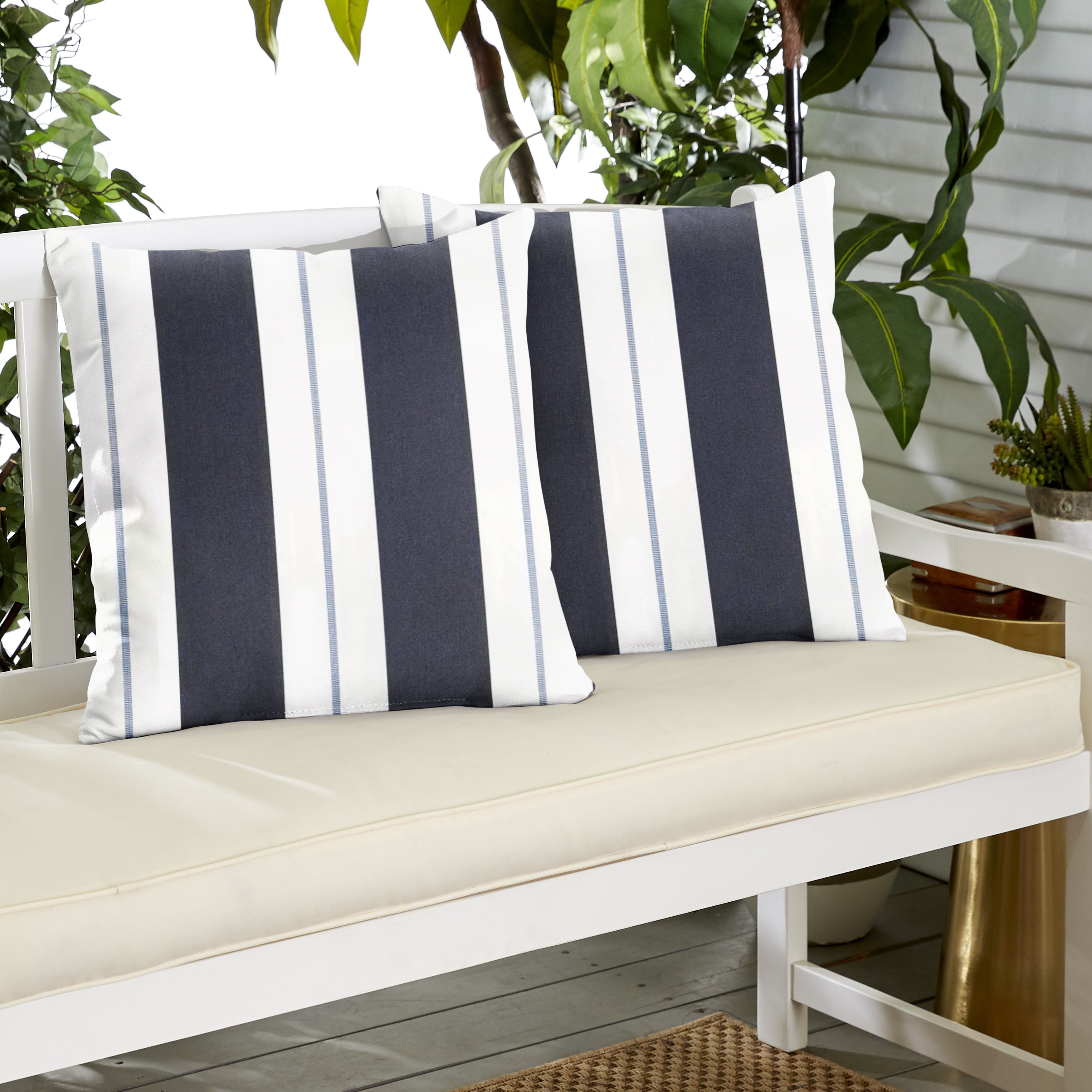 Relate Harbor Sunbrella Stripe Knife Edge Outdoor Square Pillow Set of 2