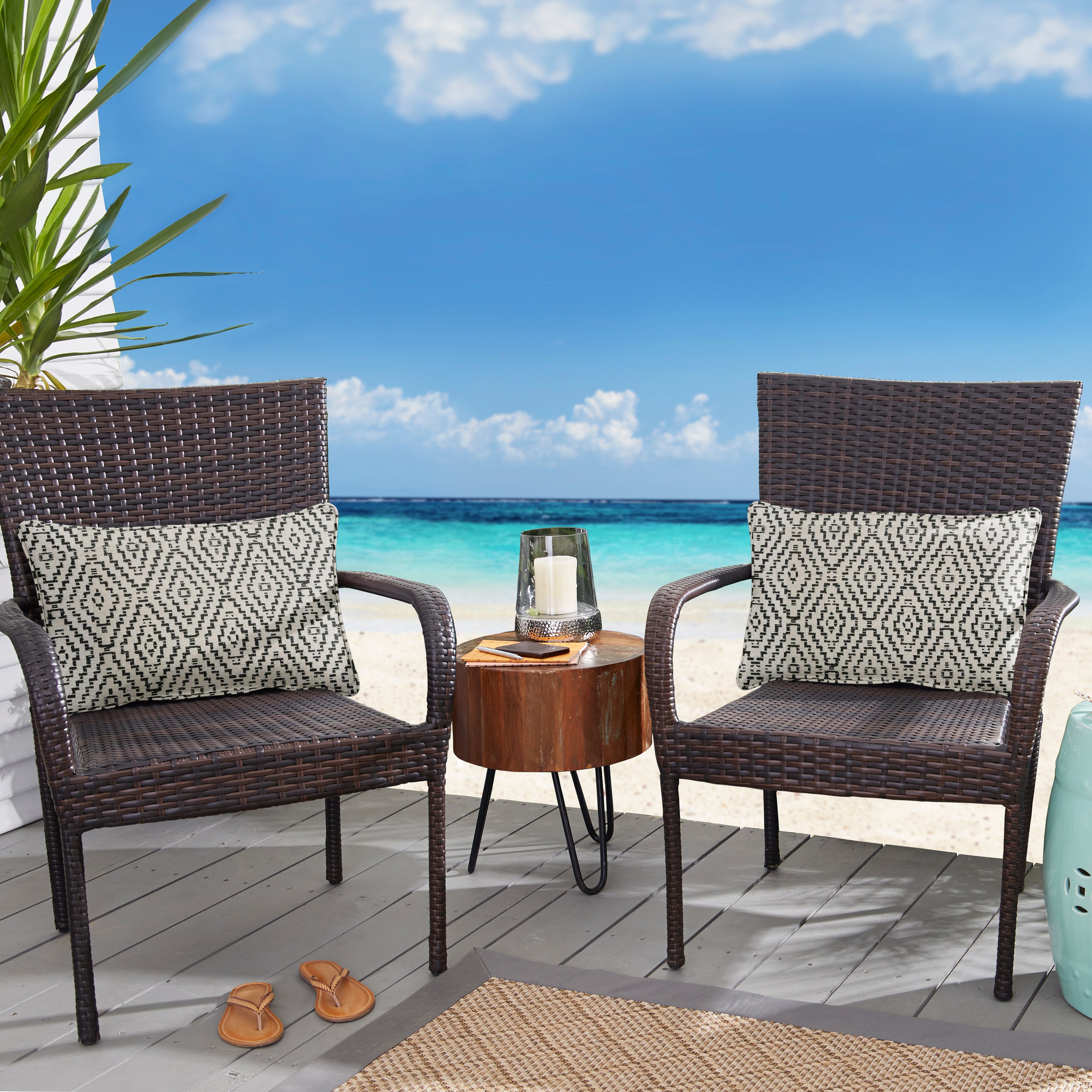 Capra II Shadow Sunbrella Boho Outdoor Lumbar Pillow Set of 2