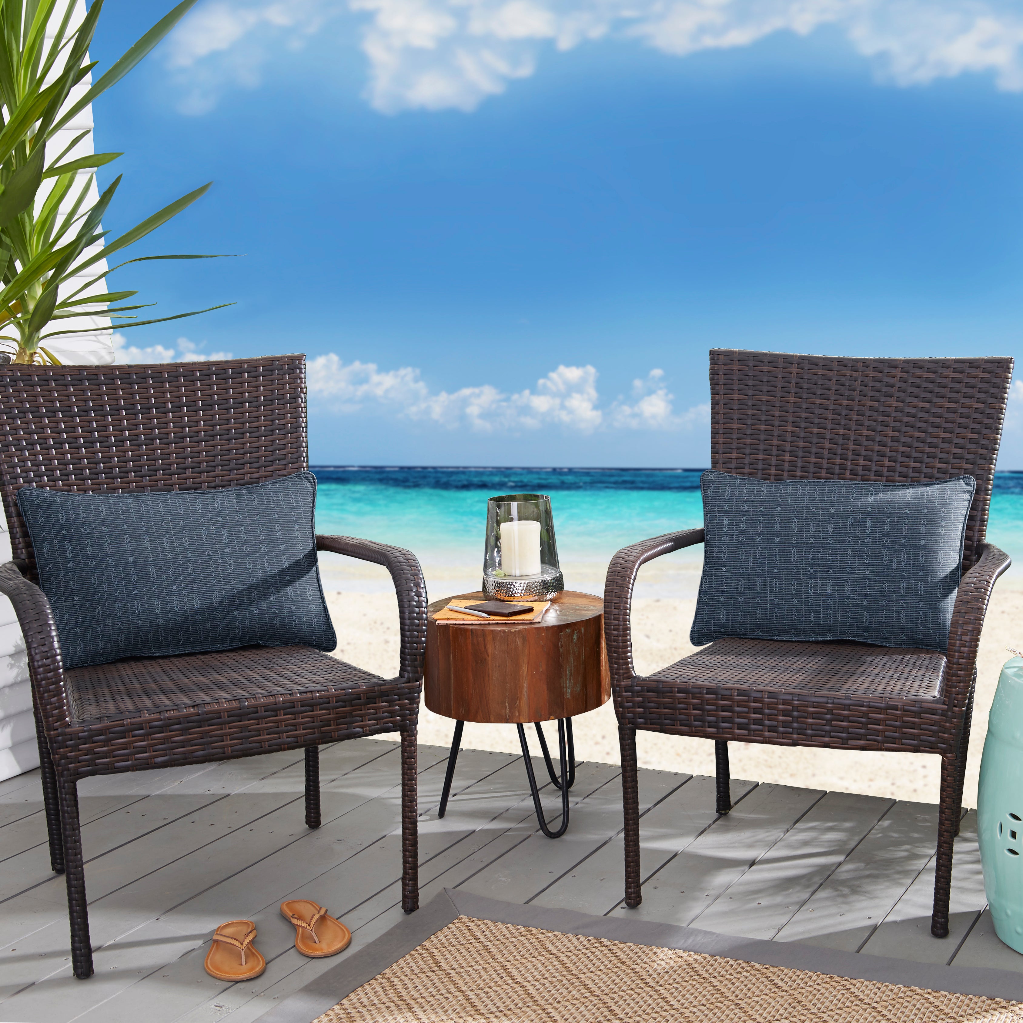Embrace Indigo Sunbrella Boho Outdoor Lumbar Pillow Set of 2