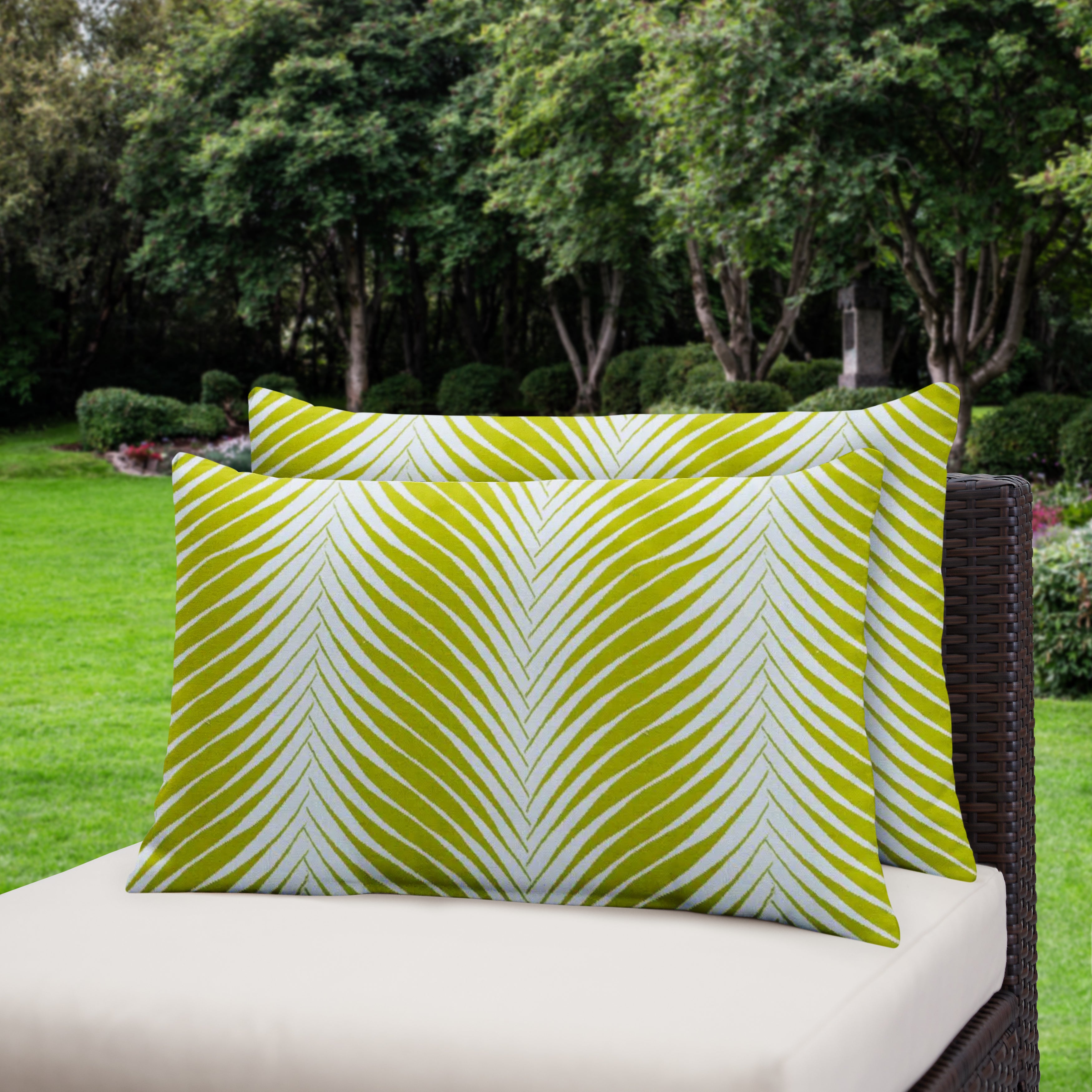 Sunbrella Leaf Print Knife Edge Outdoor Lumbar Pillow Set of 2