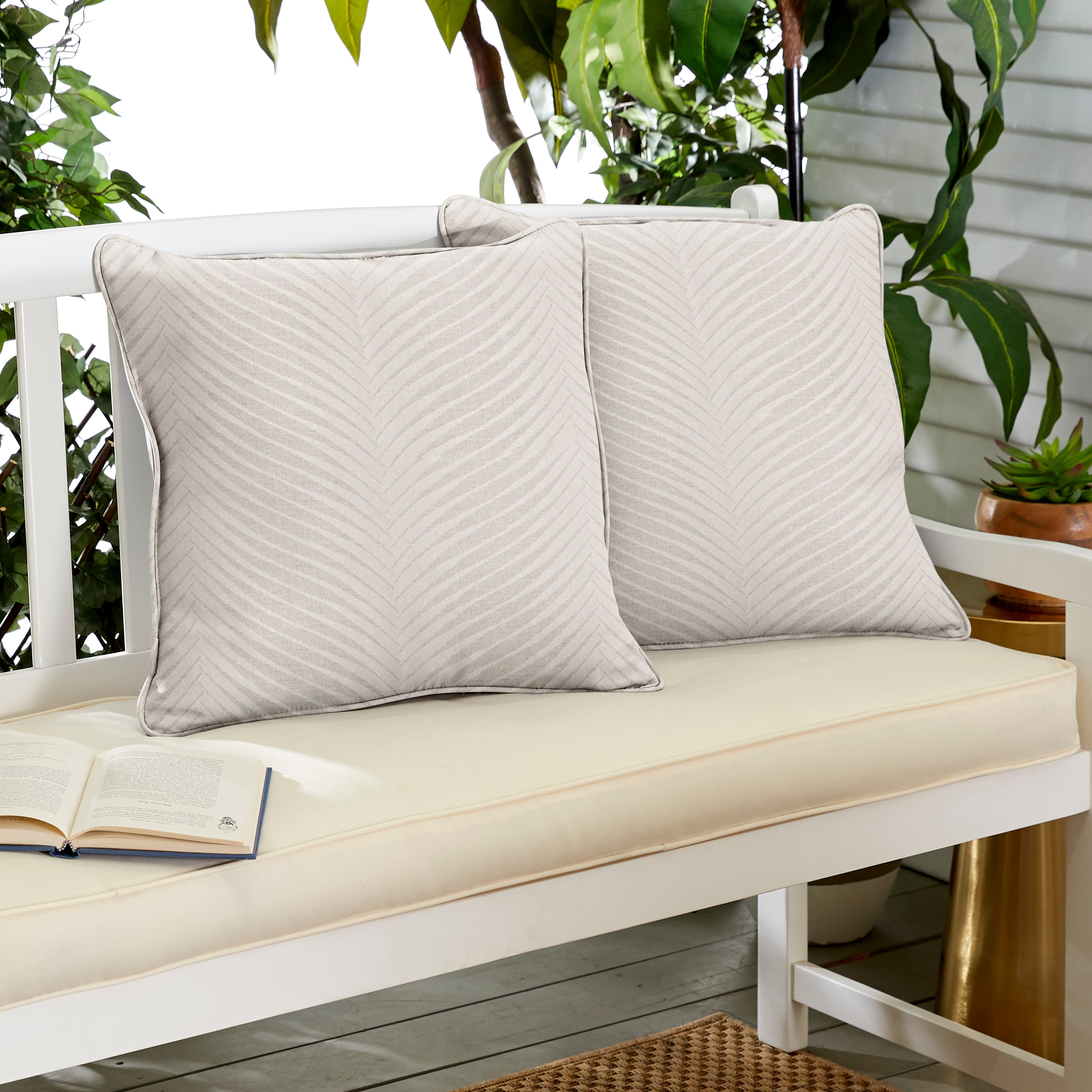 Clock Out Sunbrella Leaf Print Outdoor Square Pillow Set of 2