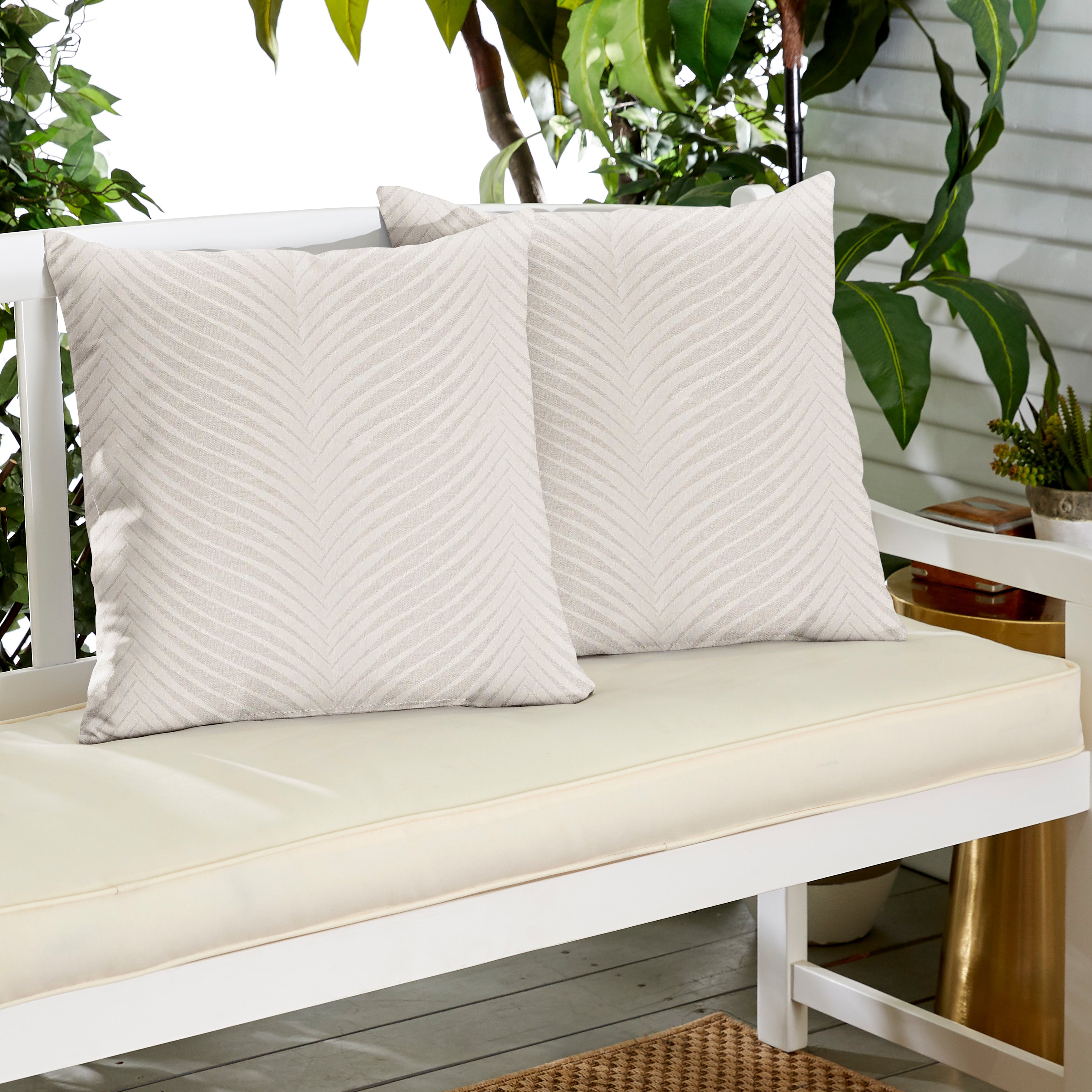 Sunbrella Leaf Print Knife Edge Outdoor Square Pillow Set of 2
