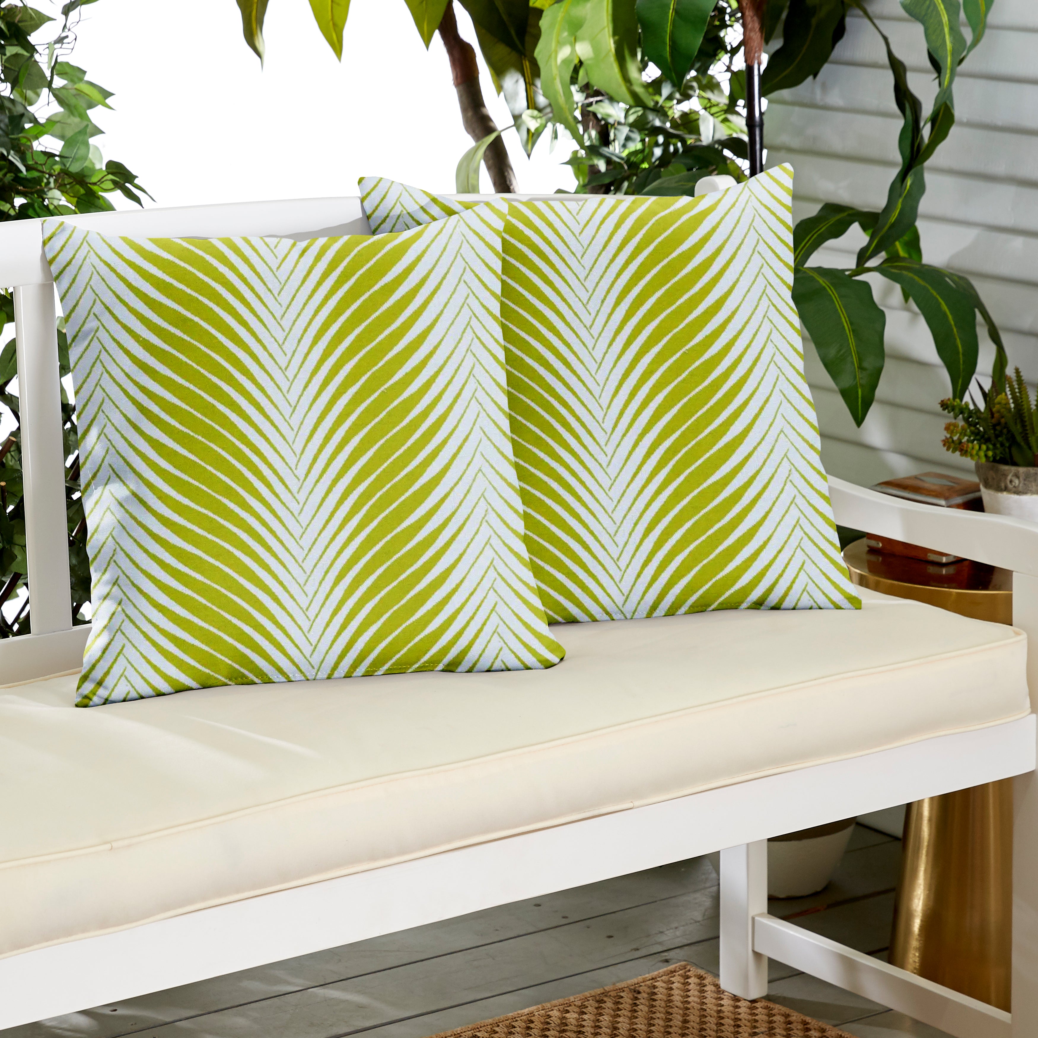 Sunbrella Leaf Print Knife Edge Outdoor Square Pillow Set of 2