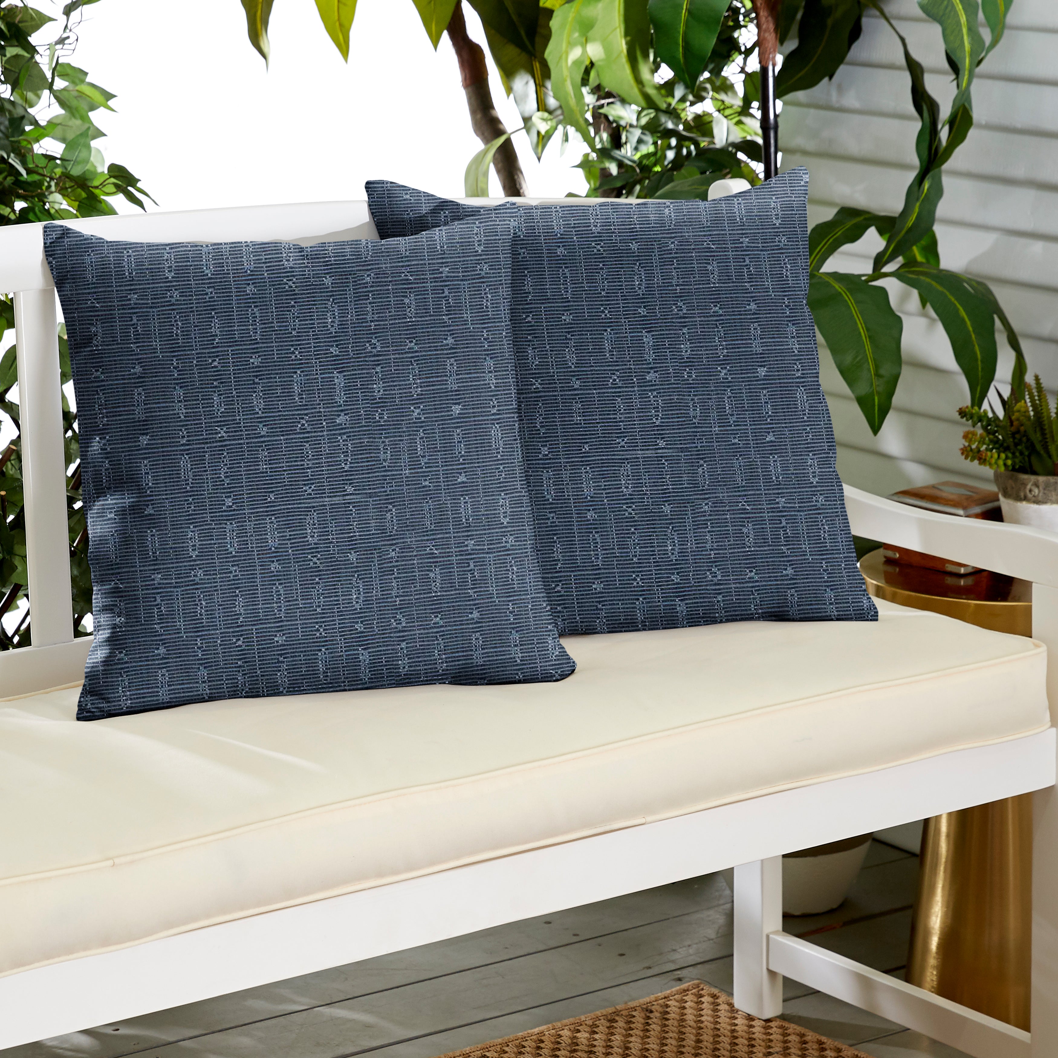 Sunbrella Embrace Indigo Knife Edge Outdoor Square Pillow Set of 2